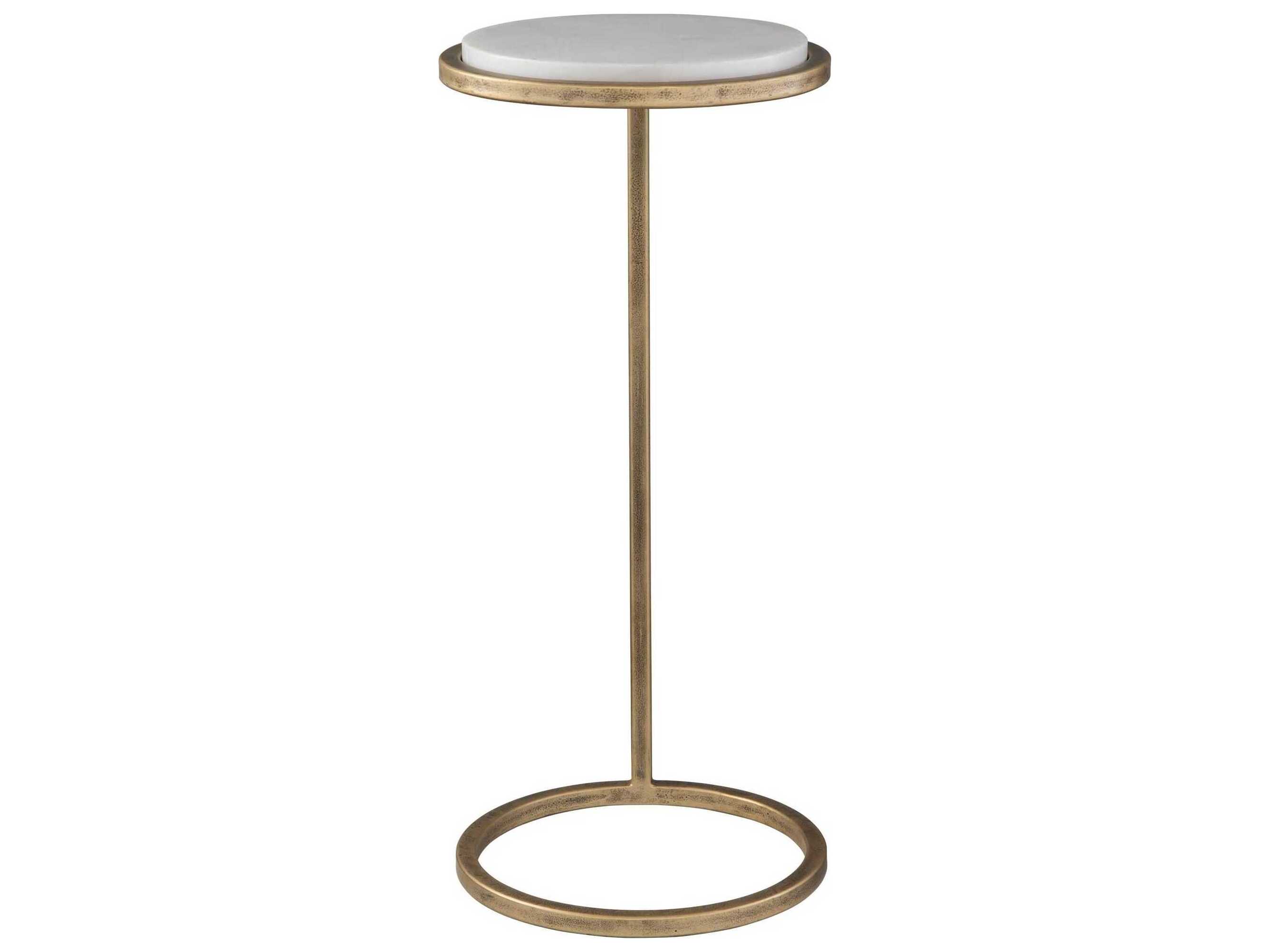Luxecor Illumination Round Marble Aged Gold White End Table