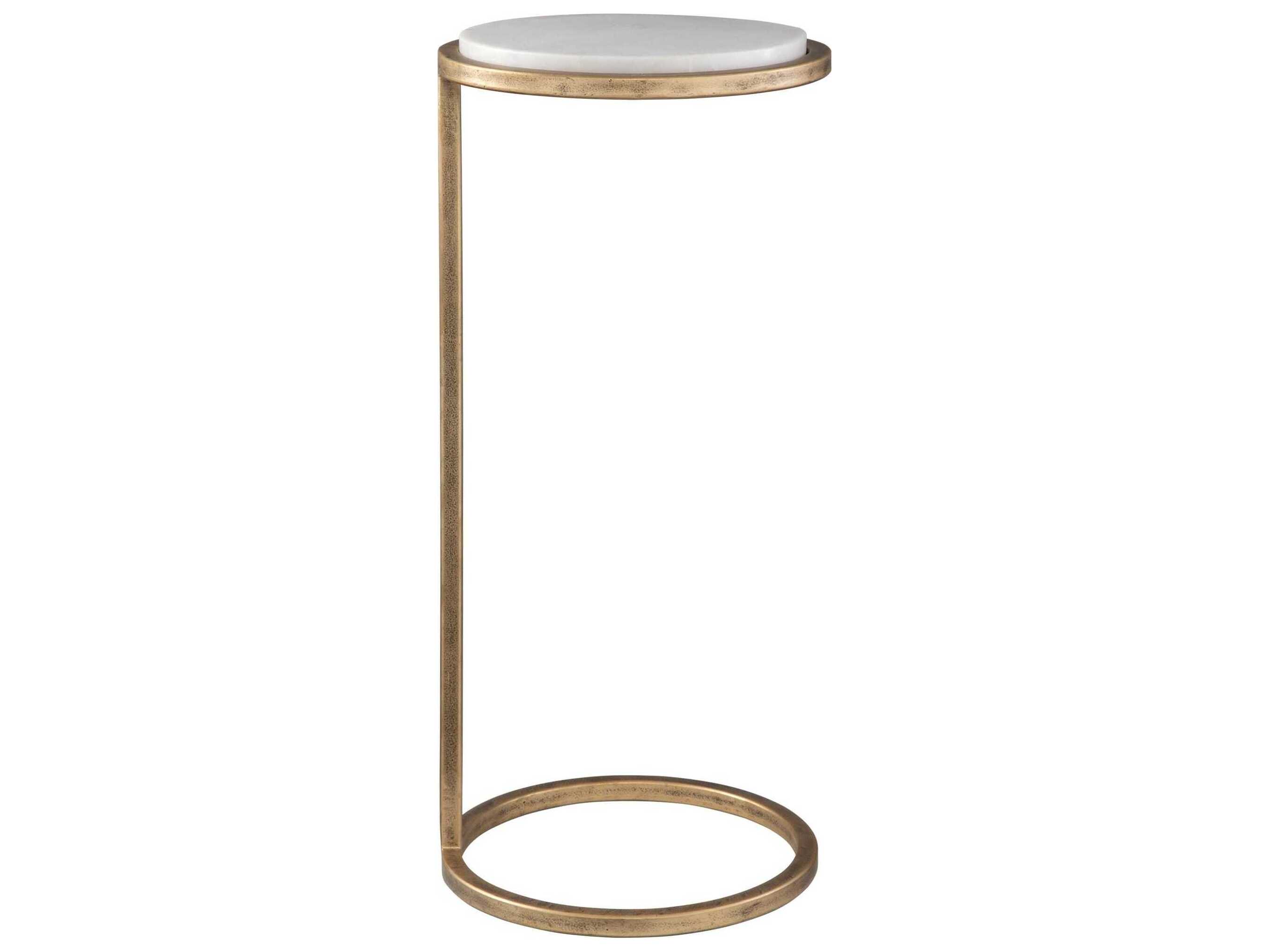 Luxecor Illumination Round Marble Aged Gold White End Table