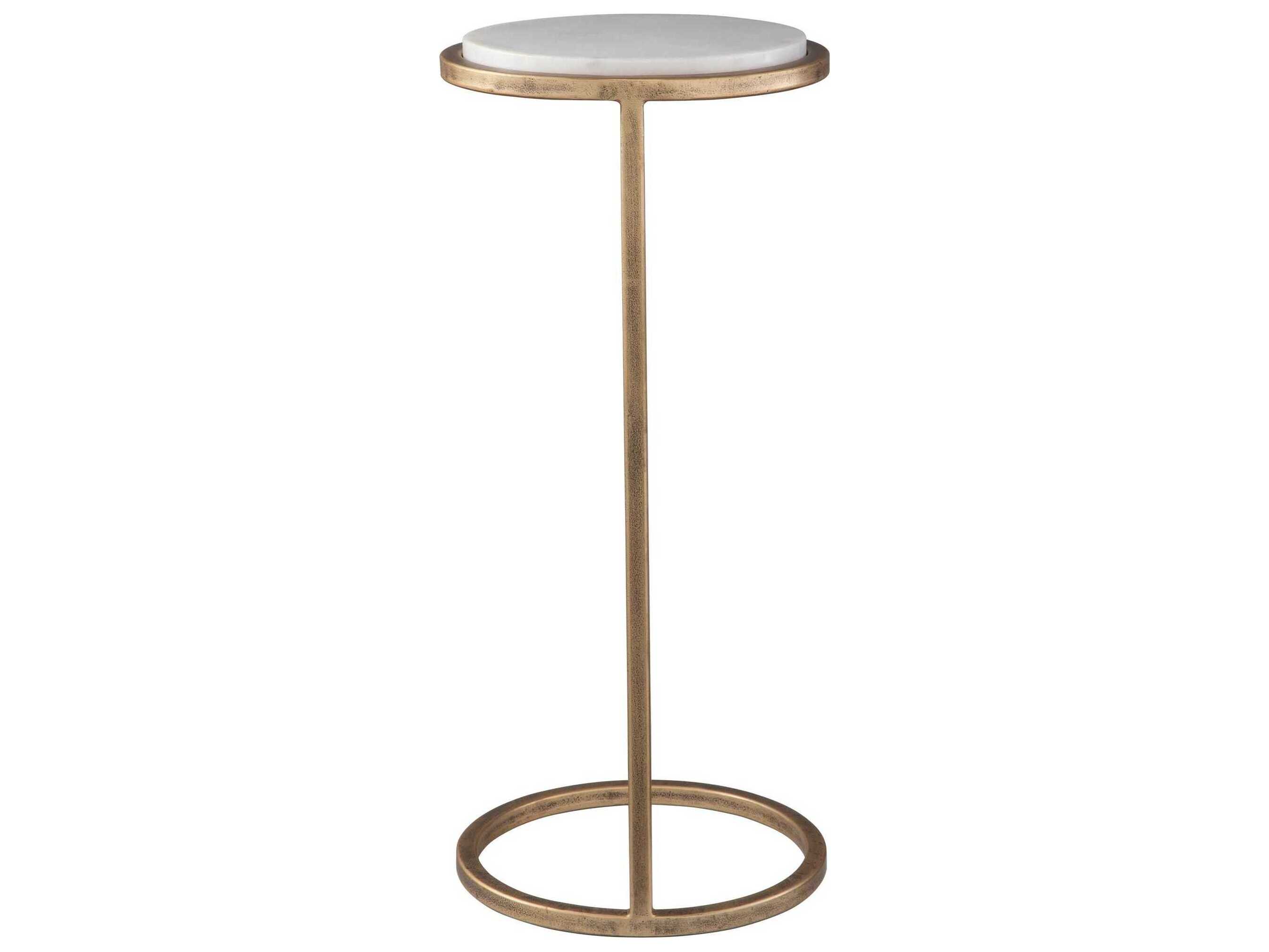Luxecor Illumination Round Marble Aged Gold White End Table