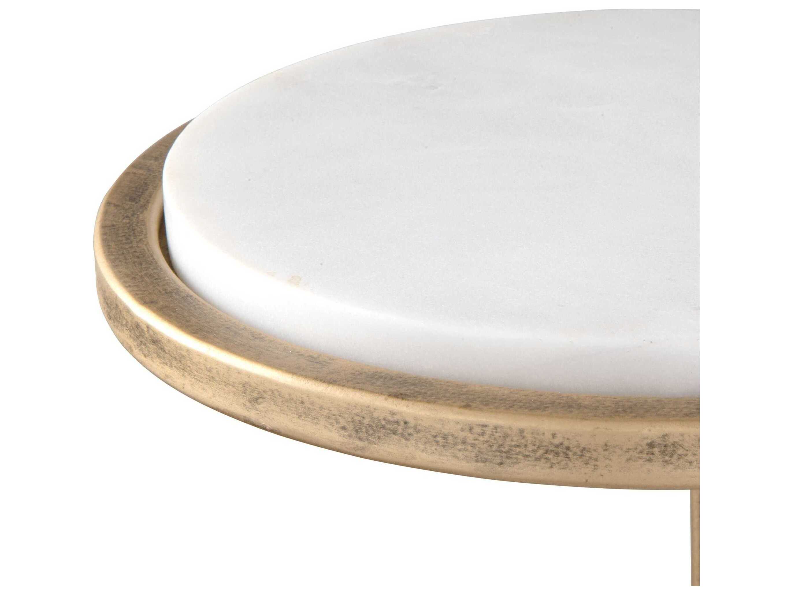 Luxecor Illumination Round Marble Aged Gold White End Table