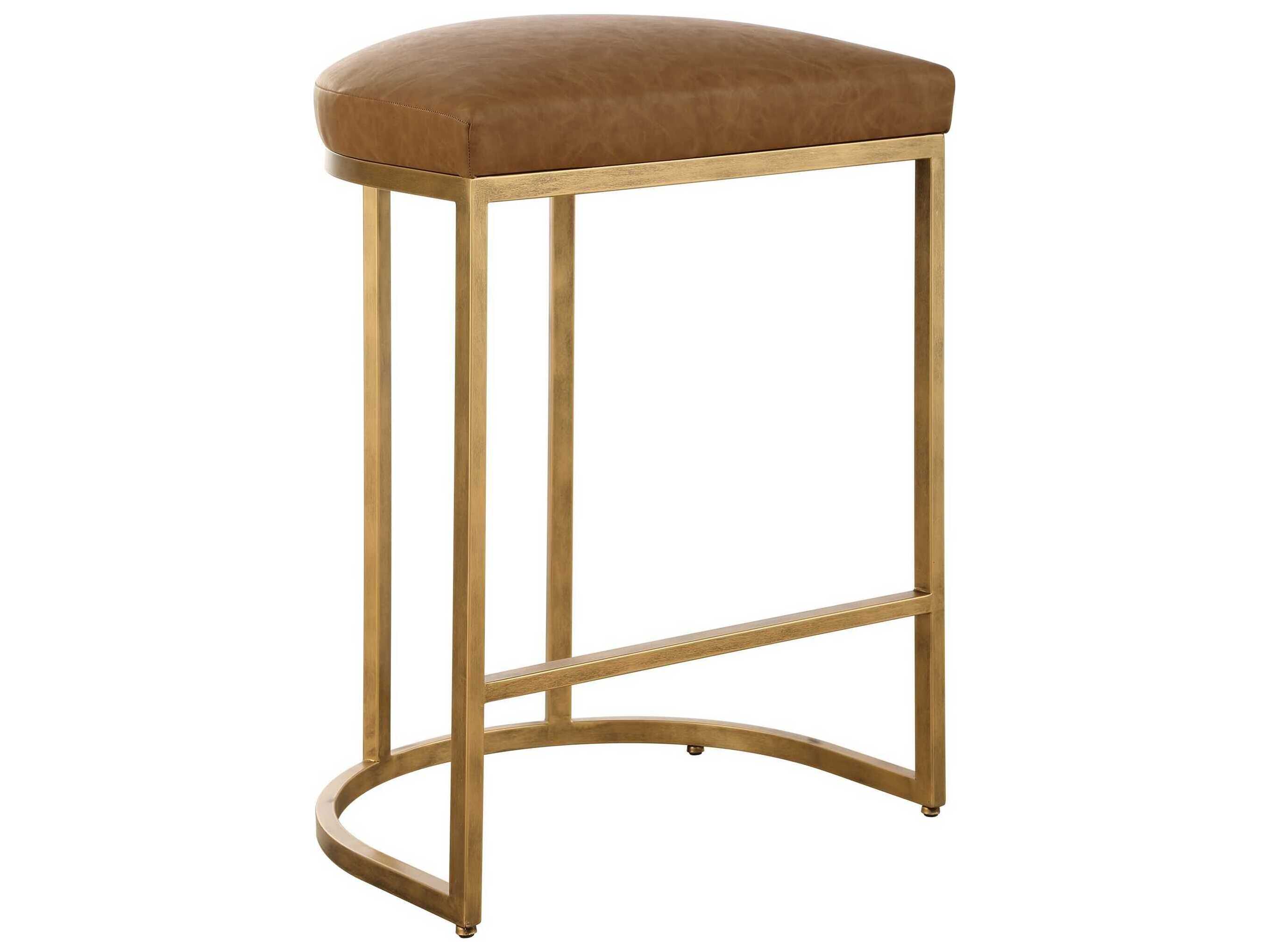 Luxecor Illumination Brushed Brass Camel Faux Leather Counter Stool
