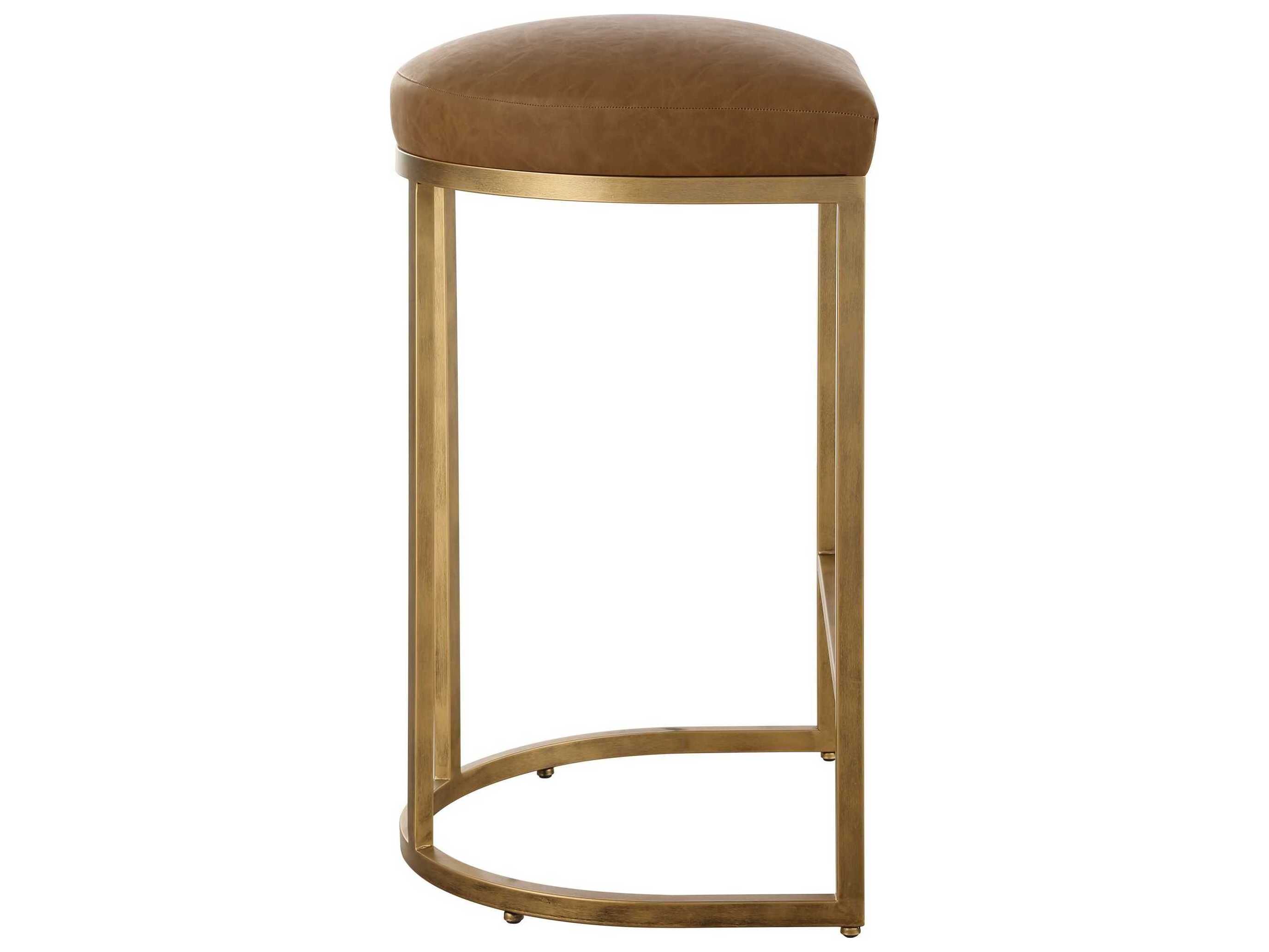 Luxecor Illumination Brushed Brass Camel Faux Leather Counter Stool