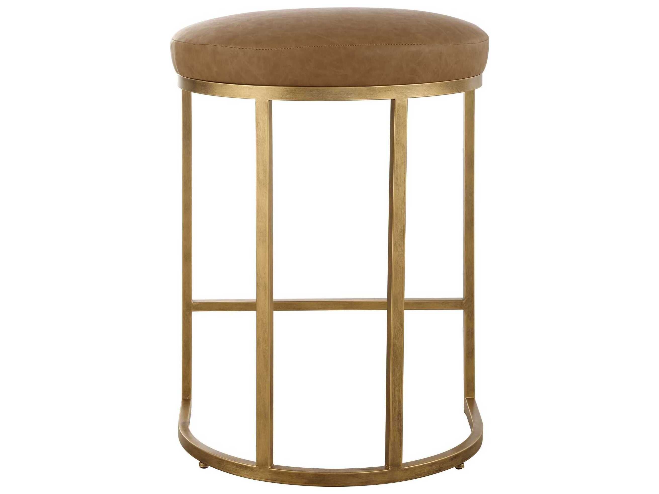 Luxecor Illumination Brushed Brass Camel Faux Leather Counter Stool
