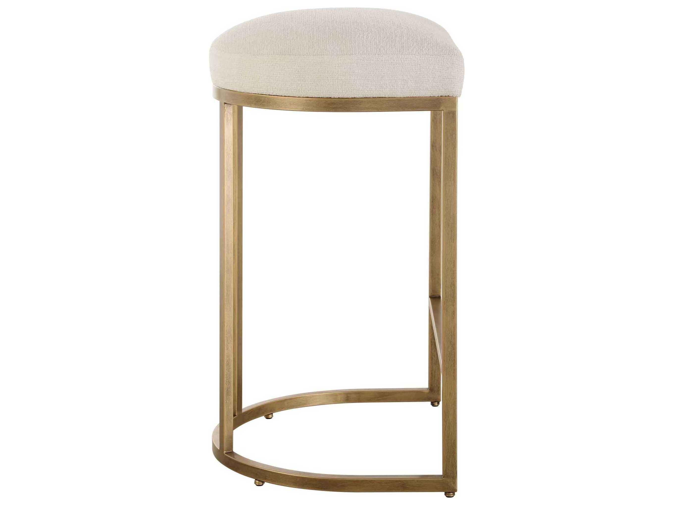 Luxecor Illumination Brushed Brass Light Cream Upholstered Counter Stool