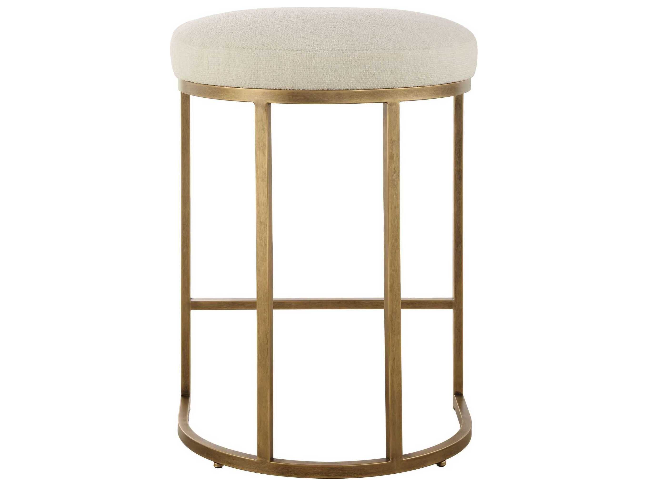 Luxecor Illumination Brushed Brass Light Cream Upholstered Counter Stool