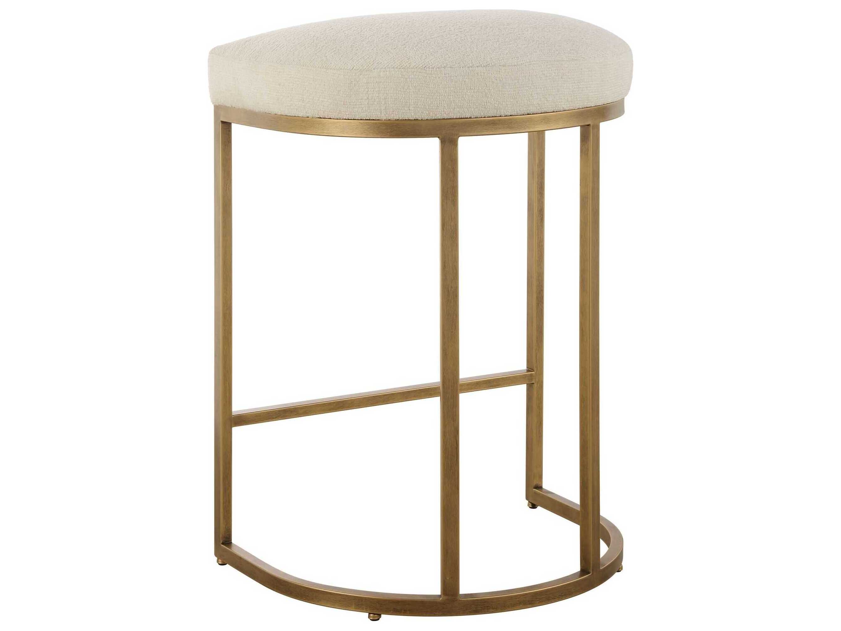 Luxecor Illumination Brushed Brass Light Cream Upholstered Counter Stool