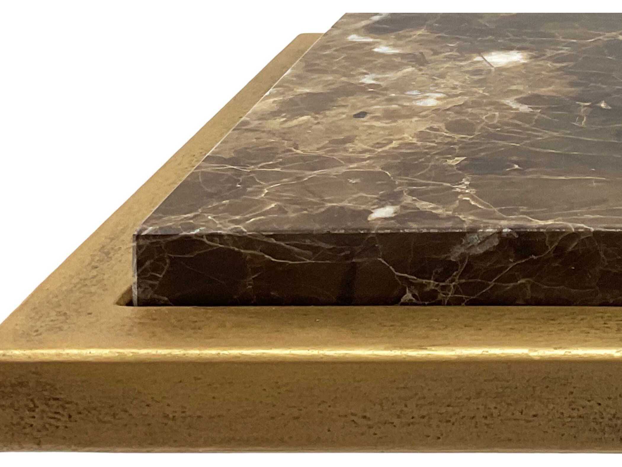 Luxecor Illumination Rectangular Marble Gold Brown End Table