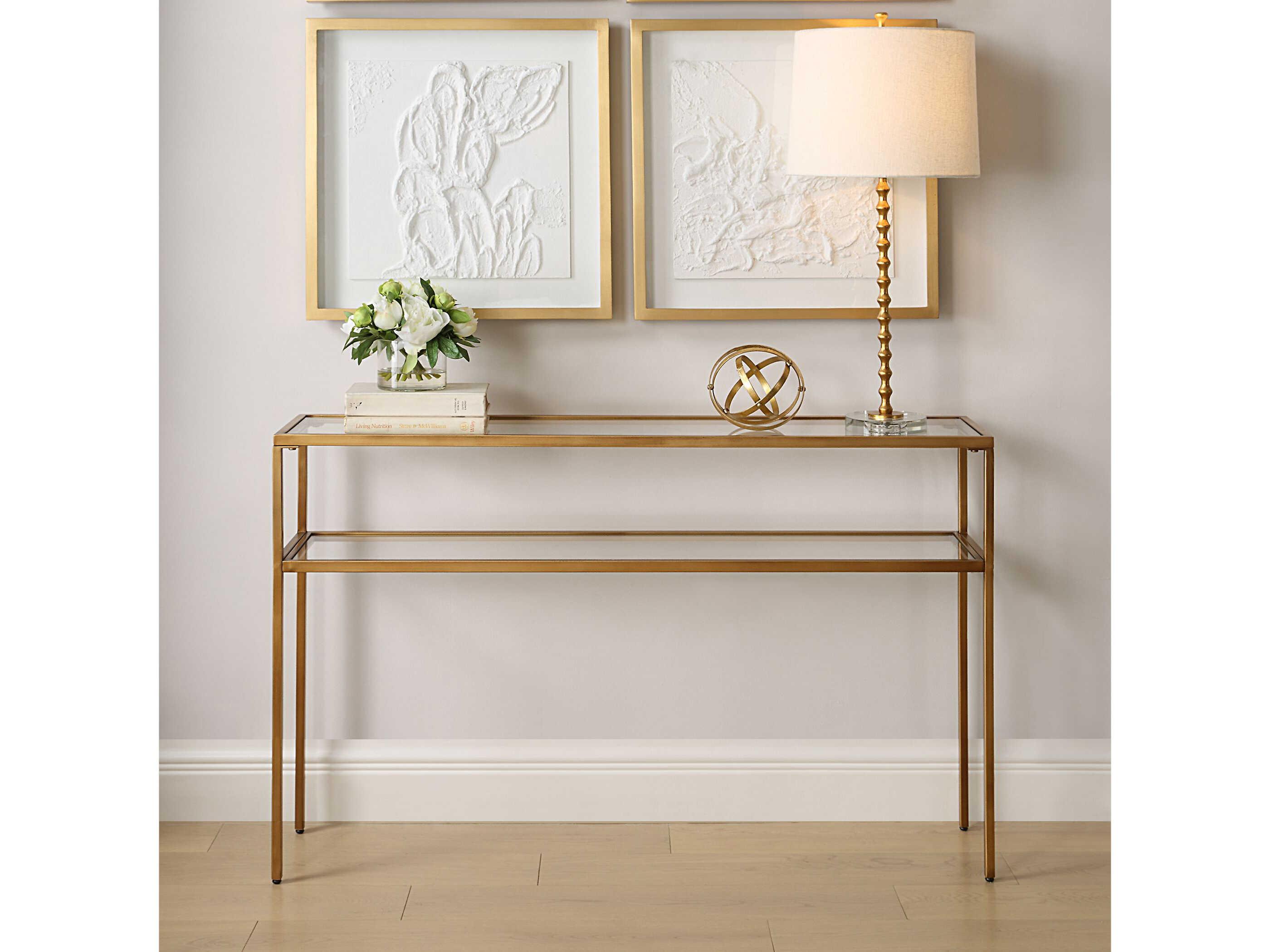Luxecor Illumination Rectangular Glass Warm Gold Console Table