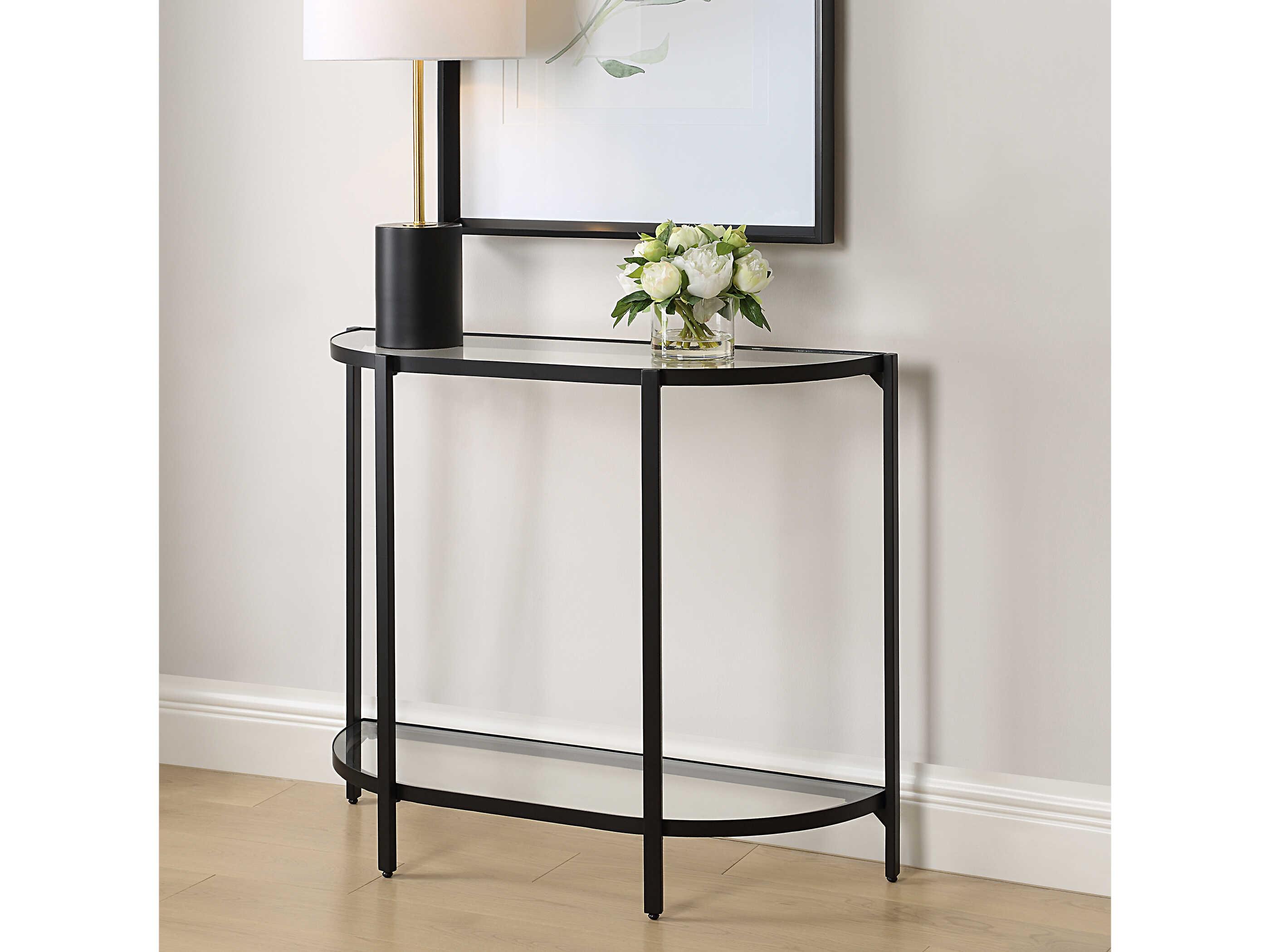 Luxecor Illumination Demilune Glass Satin Black Console Table