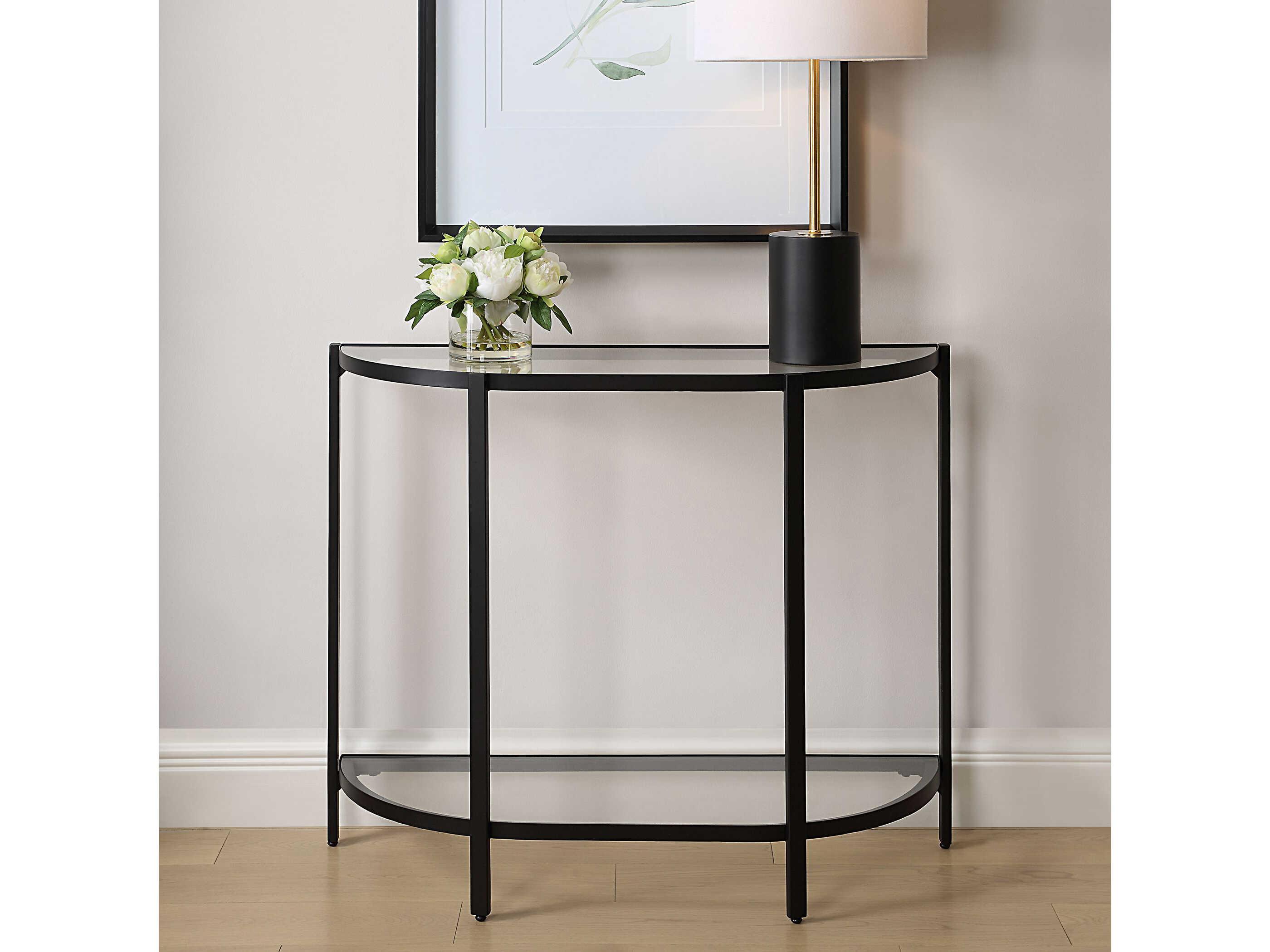 Luxecor Illumination Demilune Glass Satin Black Console Table