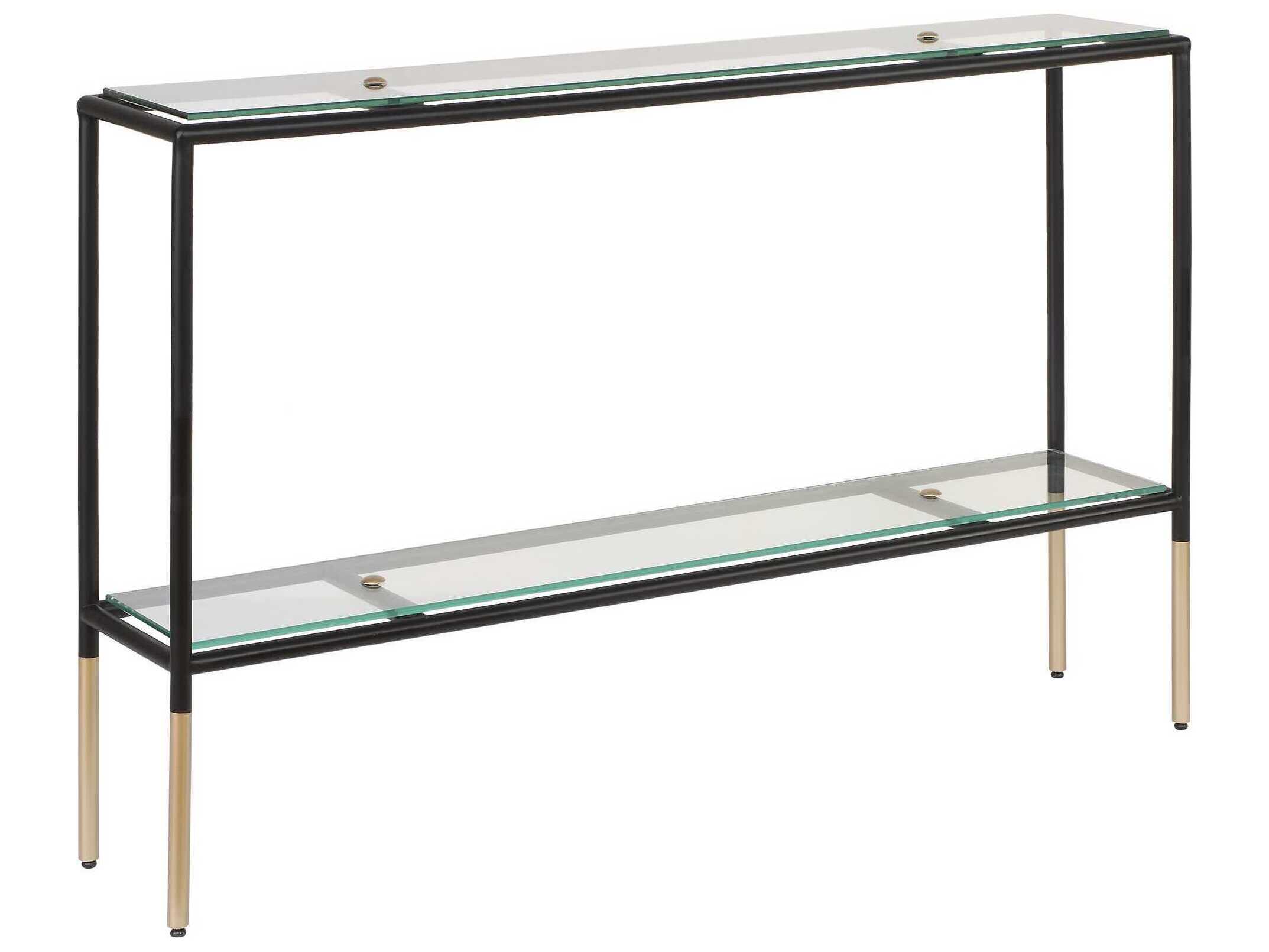Luxecor Illumination Rectangular Glass Black Metallic Gold Console Table