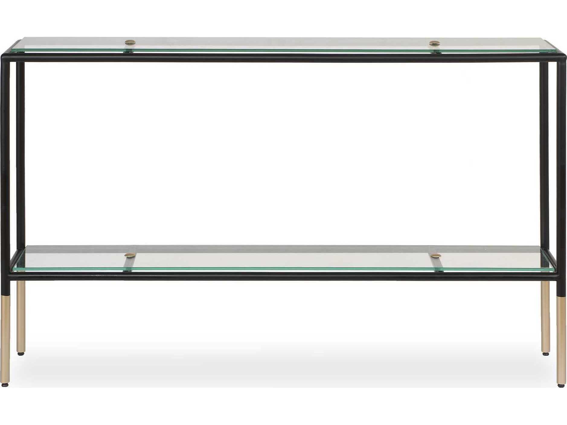Luxecor Illumination Rectangular Glass Black Metallic Gold Console Table