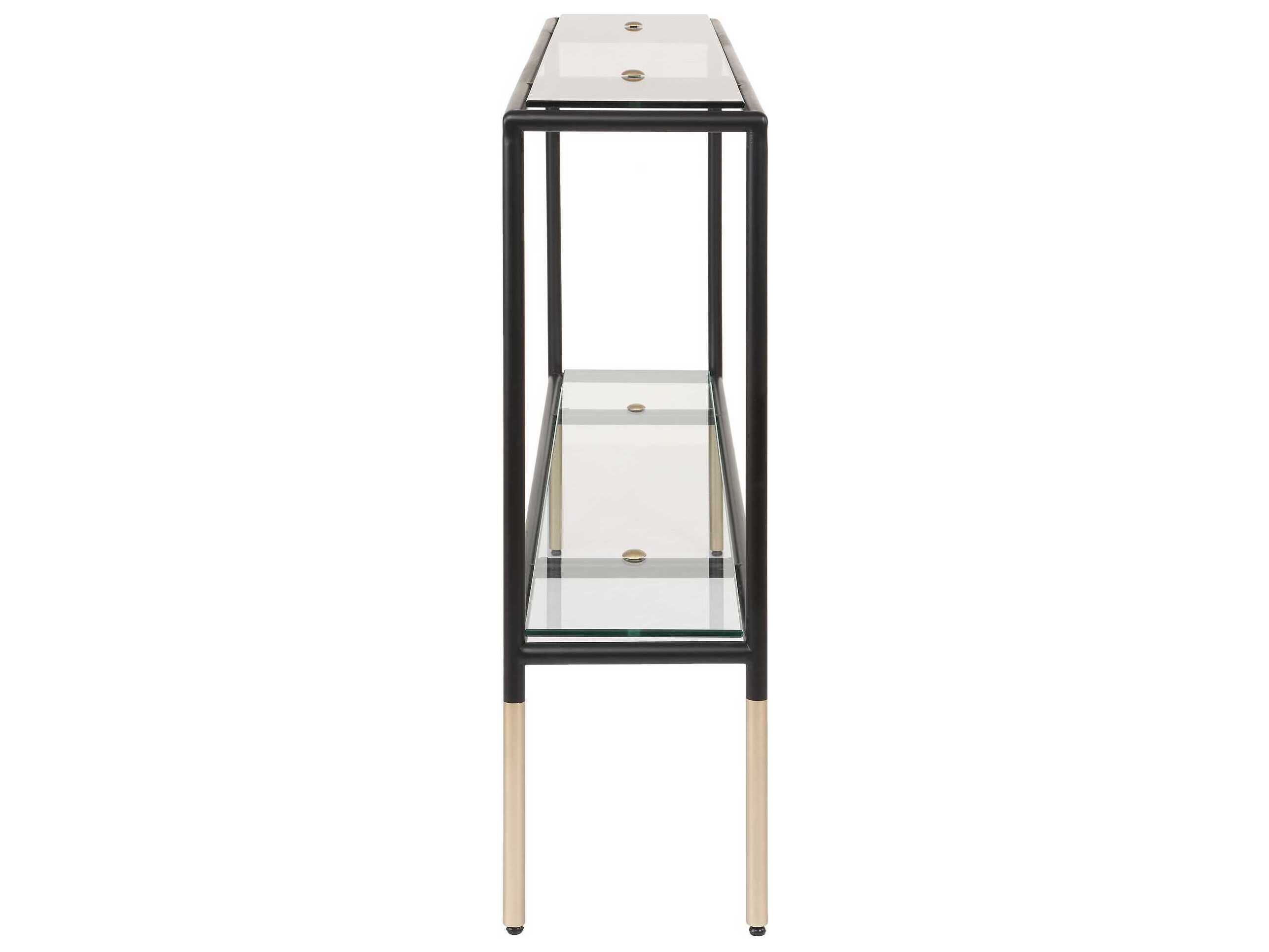 Luxecor Illumination Rectangular Glass Black Metallic Gold Console Table