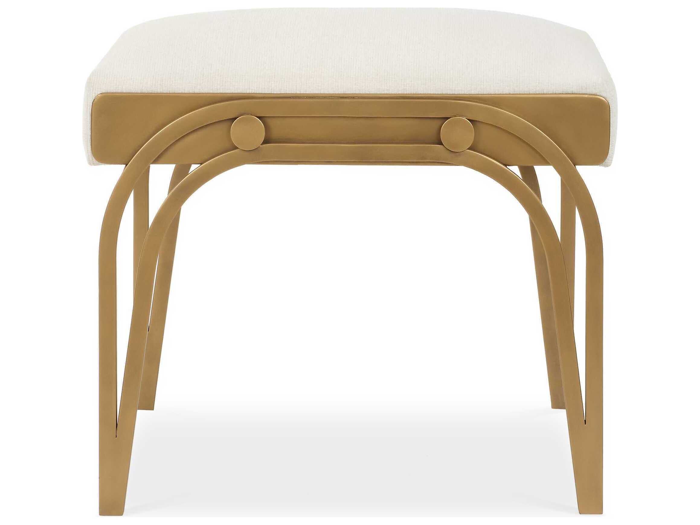 Luxecor Illumination Antique Brushed Brass Light Cream Upholstered Accent Stool