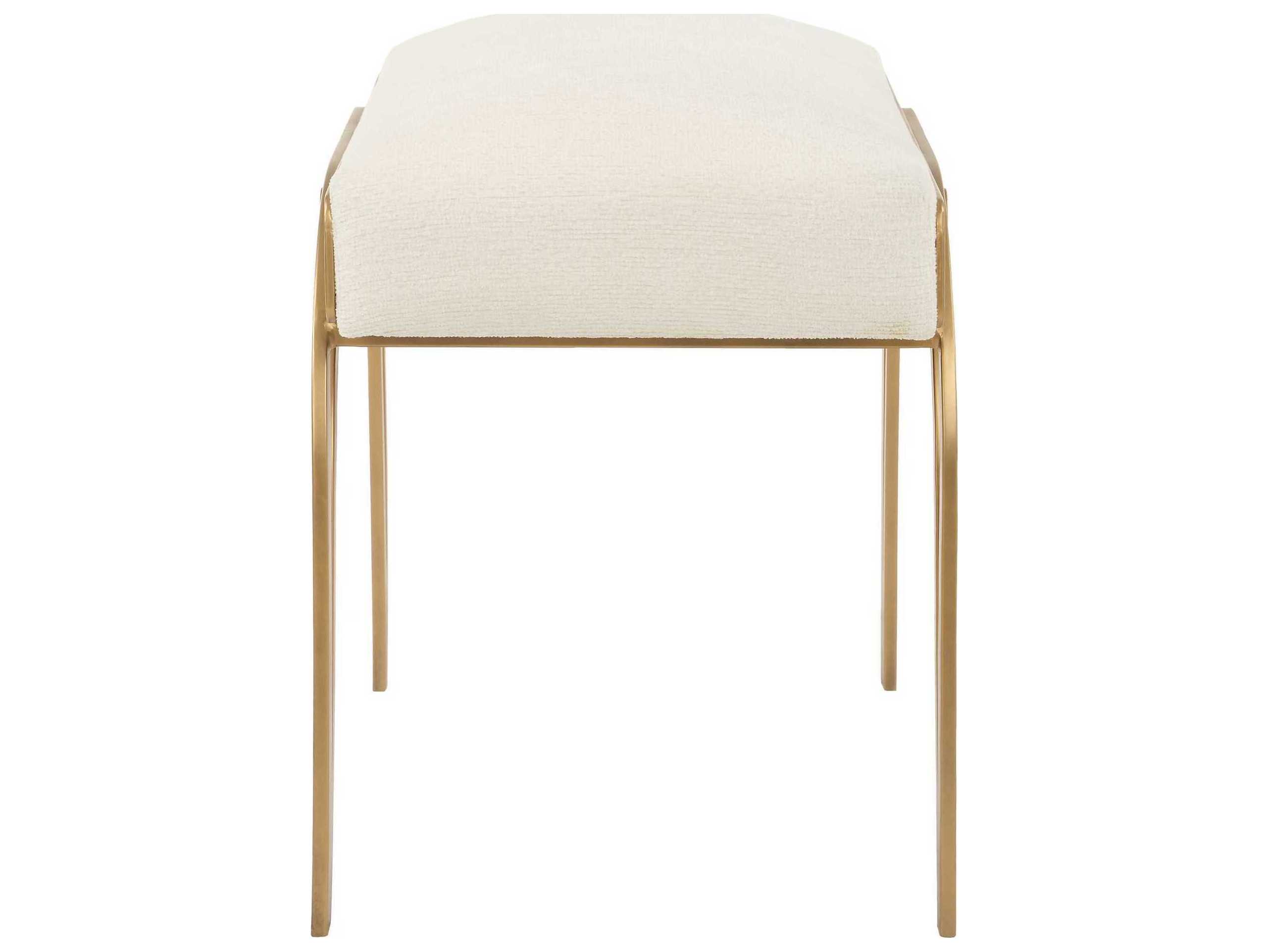 Luxecor Illumination Antique Brushed Brass Light Cream Upholstered Accent Stool