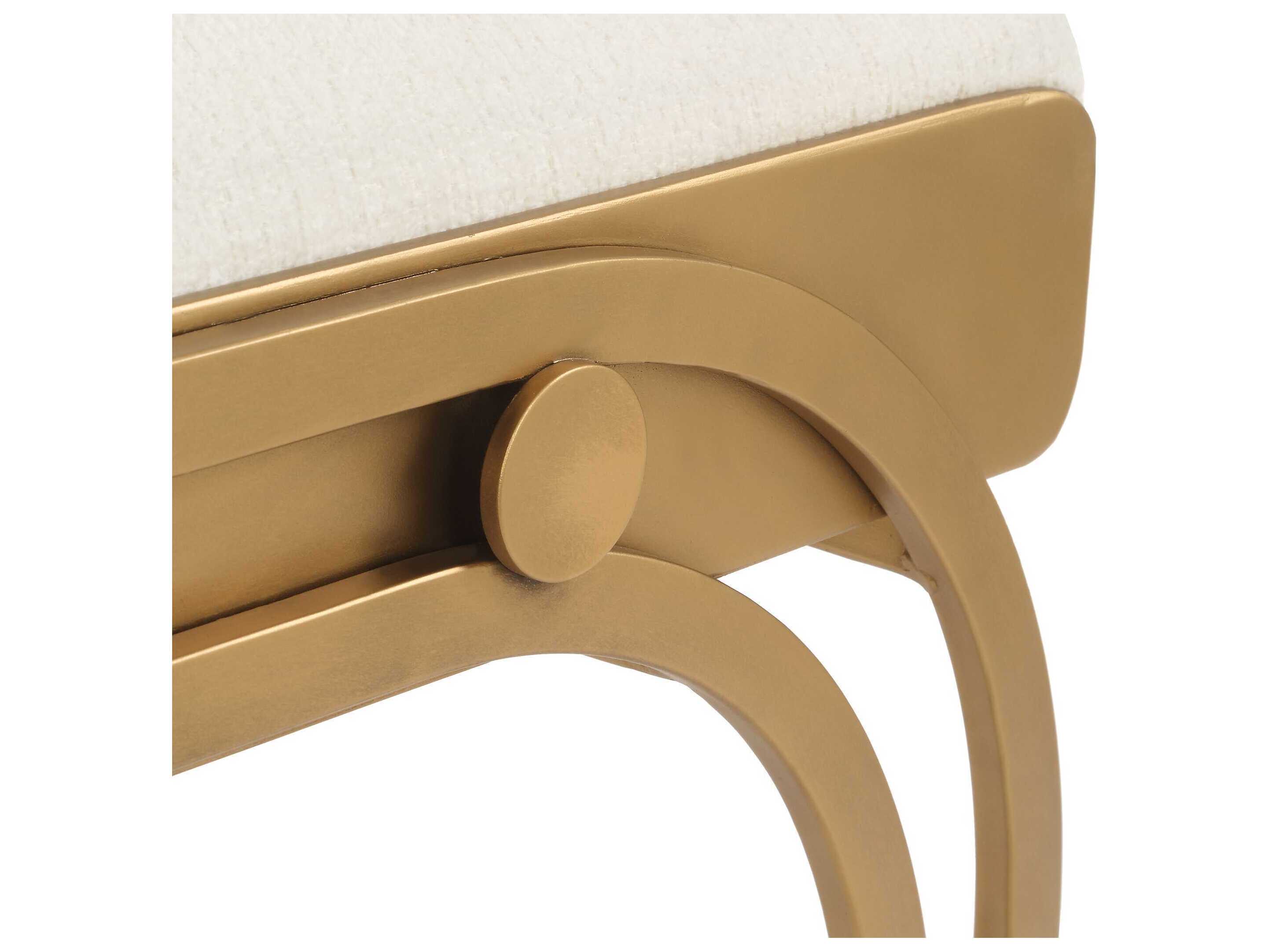 Luxecor Illumination Antique Brushed Brass Light Cream Upholstered Accent Stool