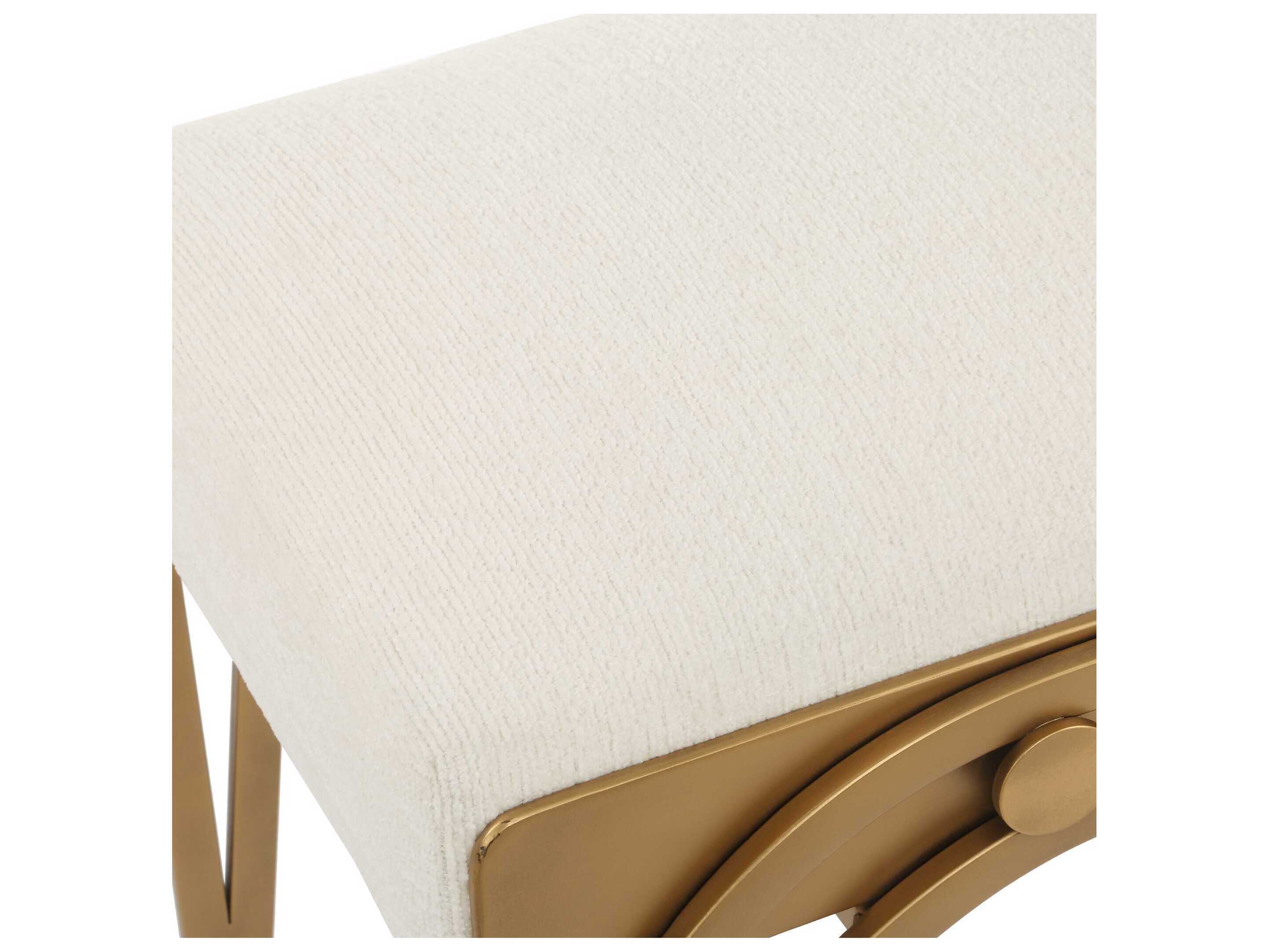 Luxecor Illumination Antique Brushed Brass Light Cream Upholstered Accent Stool