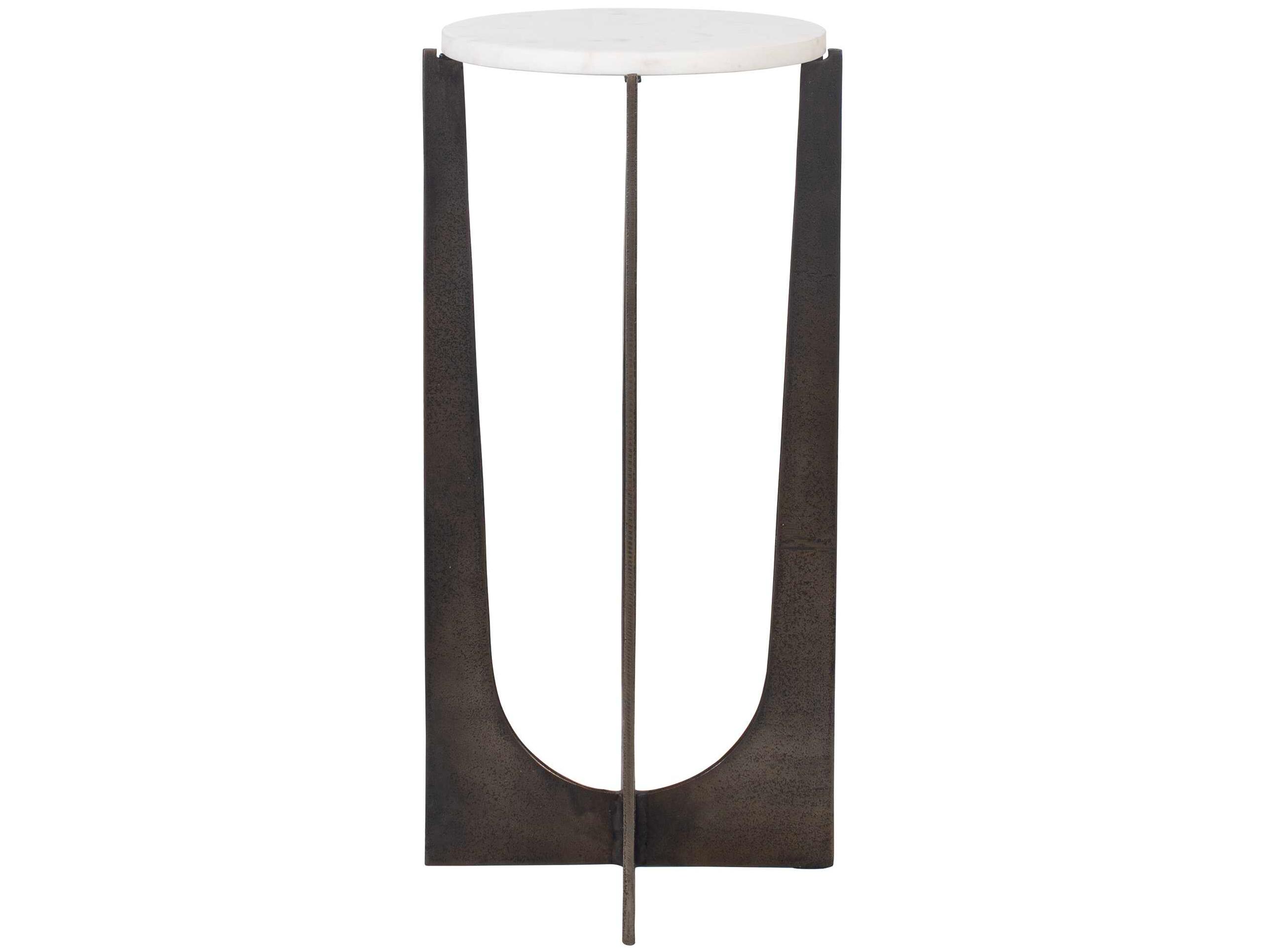 Luxecor Illumination Round Marble Brass Bronze White End Table