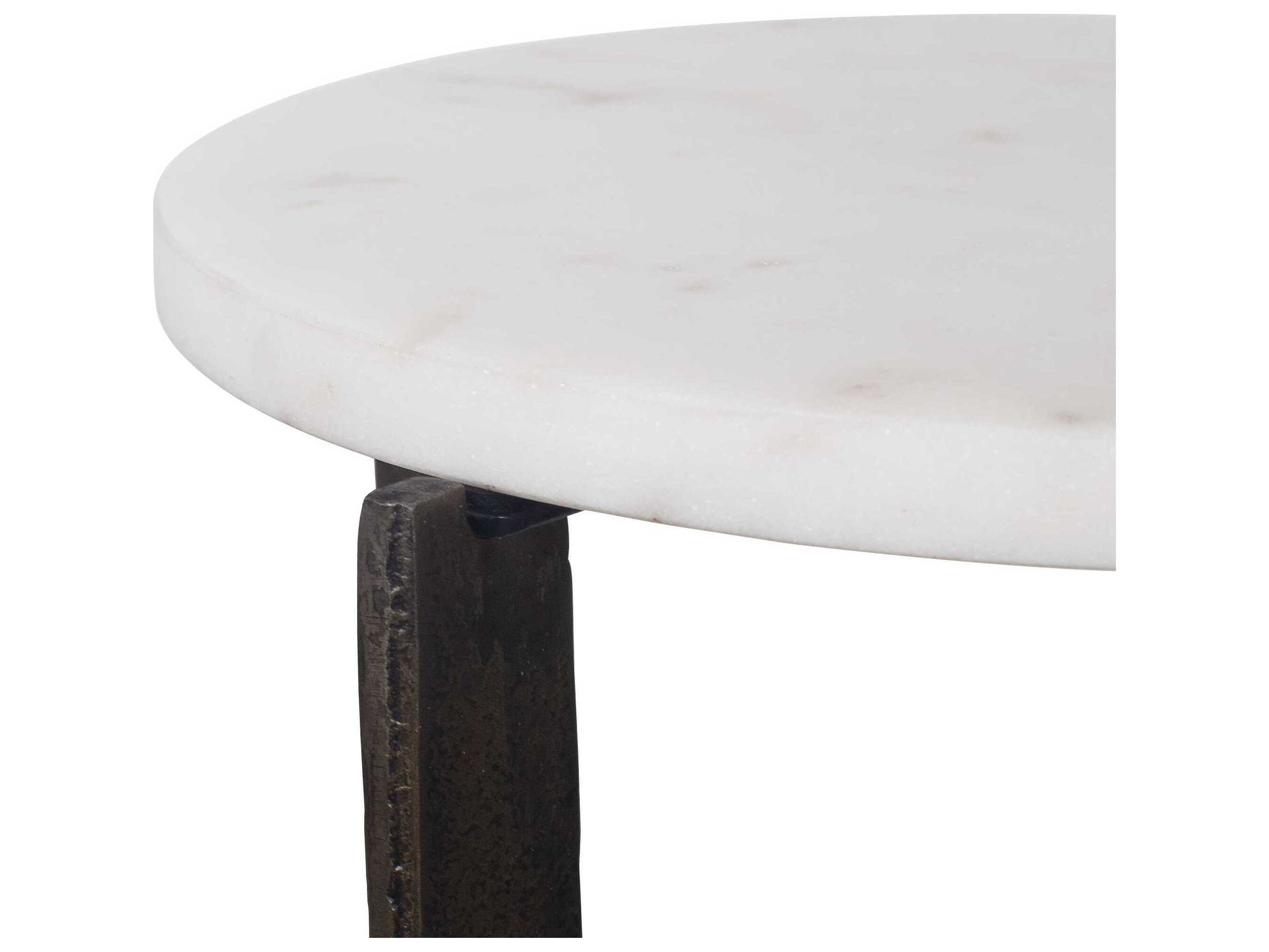 Luxecor Illumination Round Marble Brass Bronze White End Table