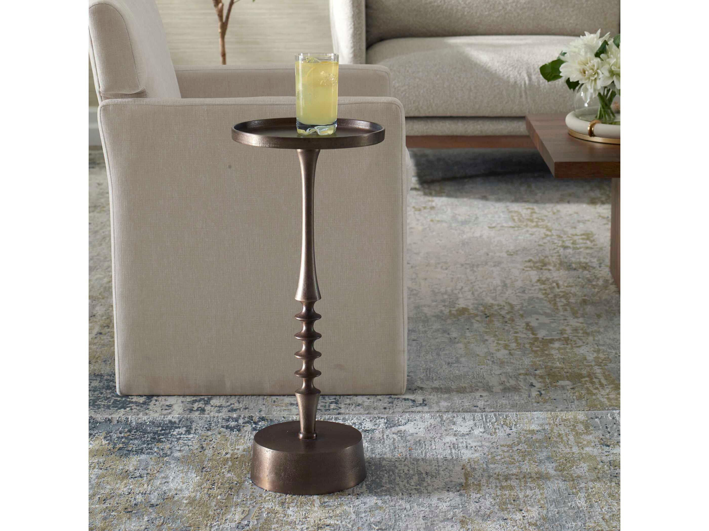 Luxecor Illumination Round Metal Bronze Antique End Table
