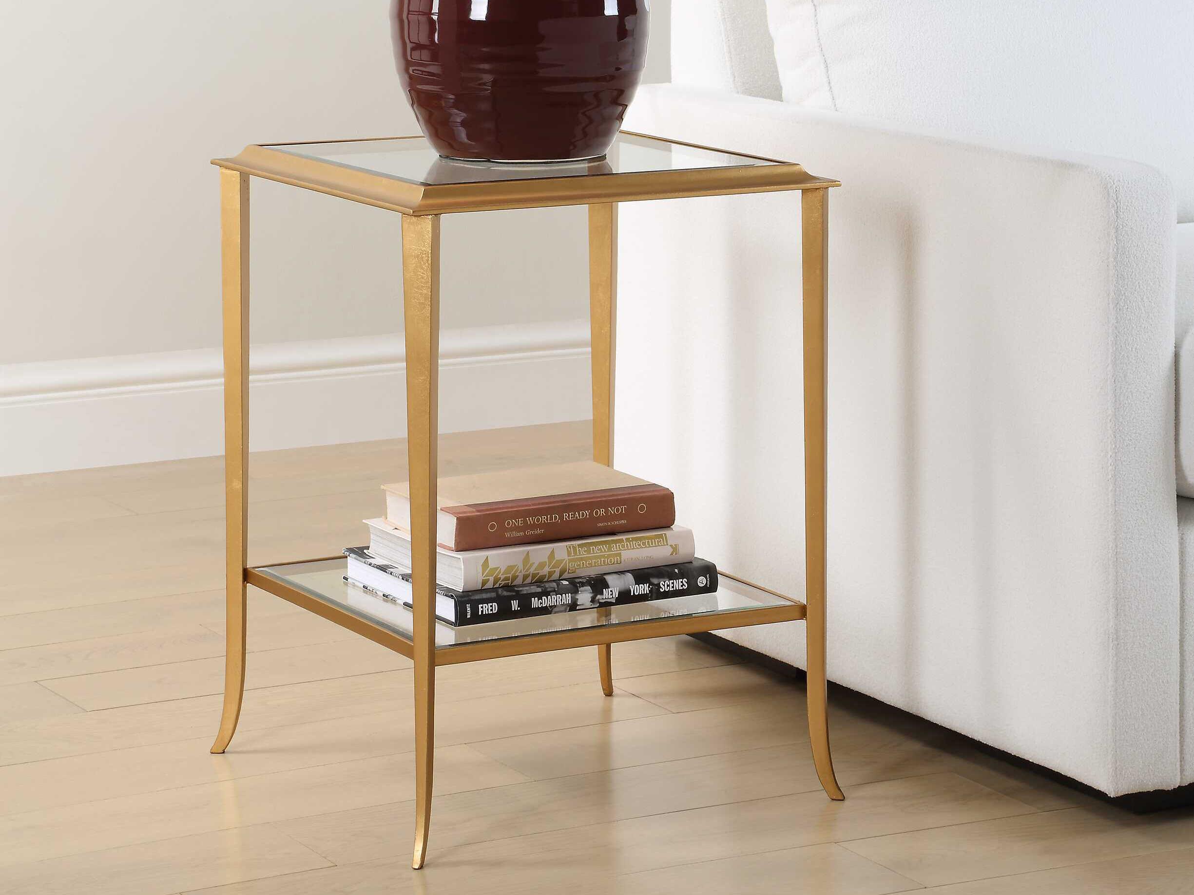 Luxecor Illumination Square Glass Gold Leaf End Table