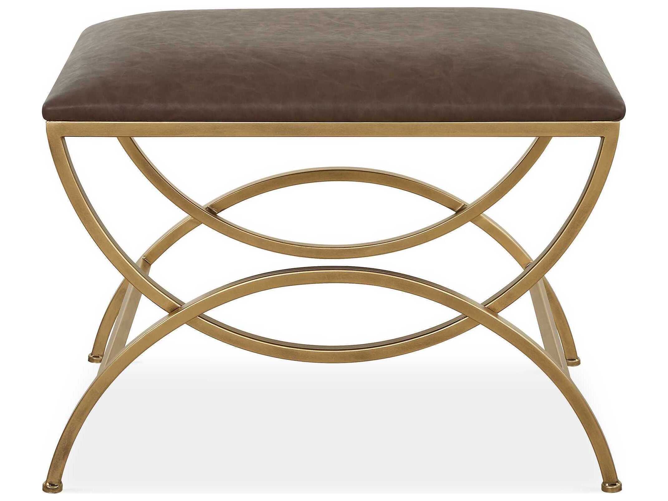 Luxecor Illumination Antique Brushed Brass Gold Faux Leather Accent Stool