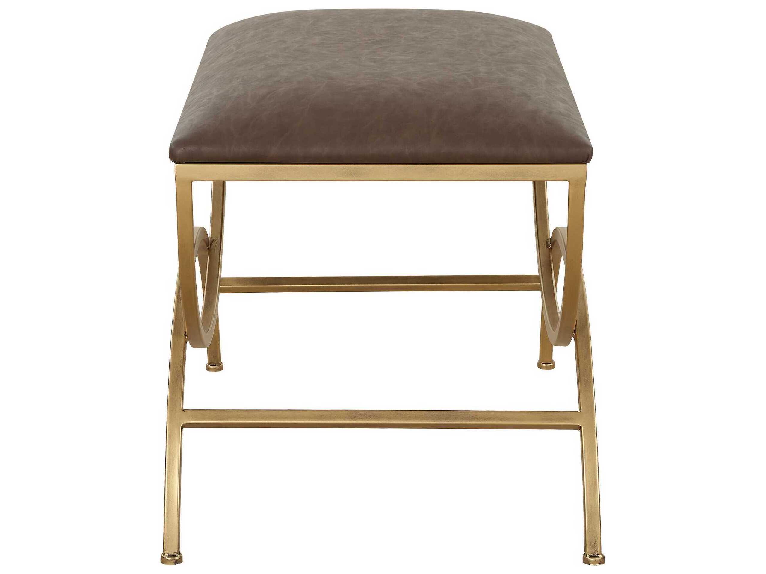 Luxecor Illumination Antique Brushed Brass Gold Faux Leather Accent Stool