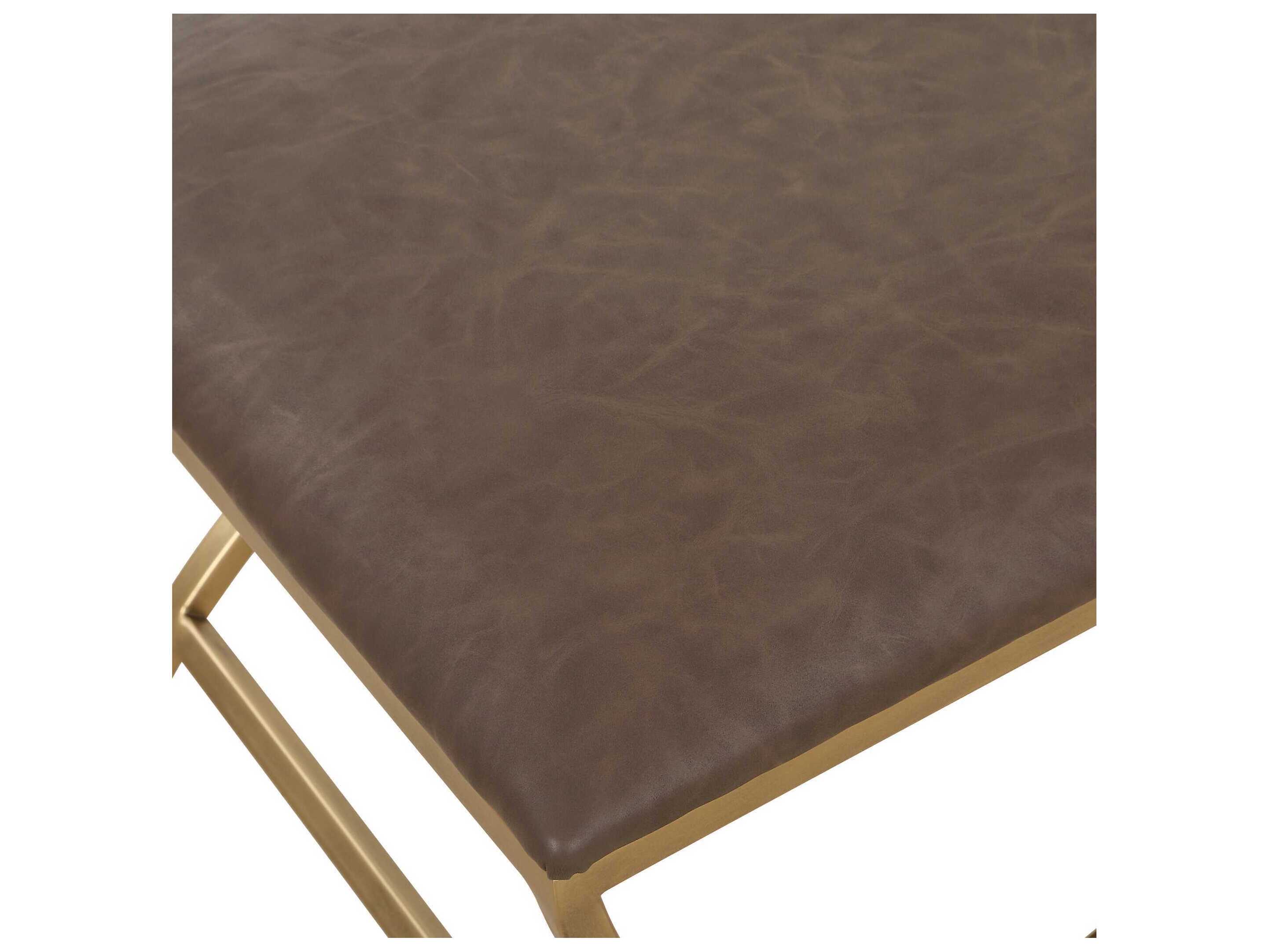 Luxecor Illumination Antique Brushed Brass Gold Faux Leather Accent Stool
