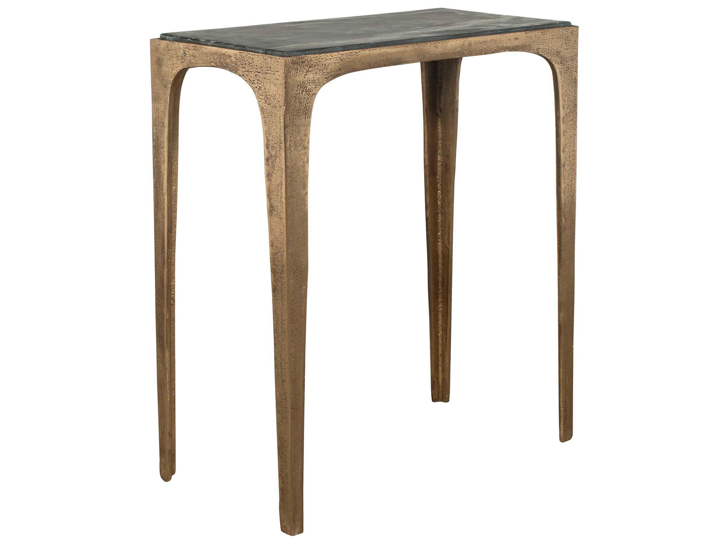 Luxecor Illumination Rectangular Marble Brass Antique Black End Table