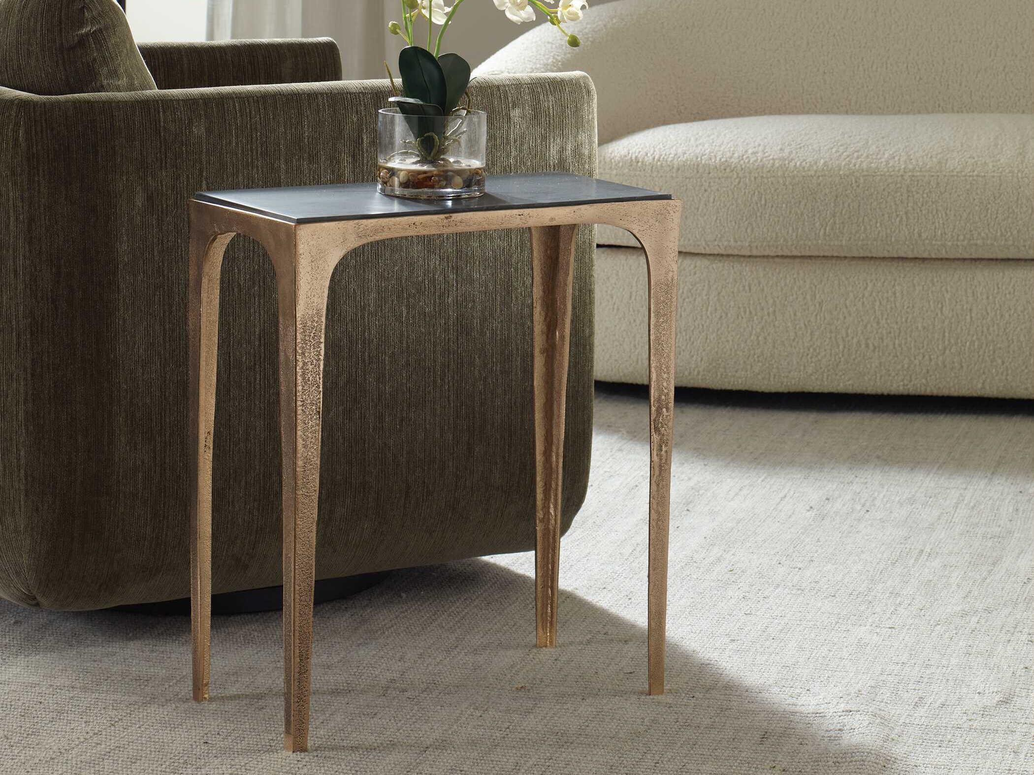 Luxecor Illumination Rectangular Marble Brass Antique Black End Table