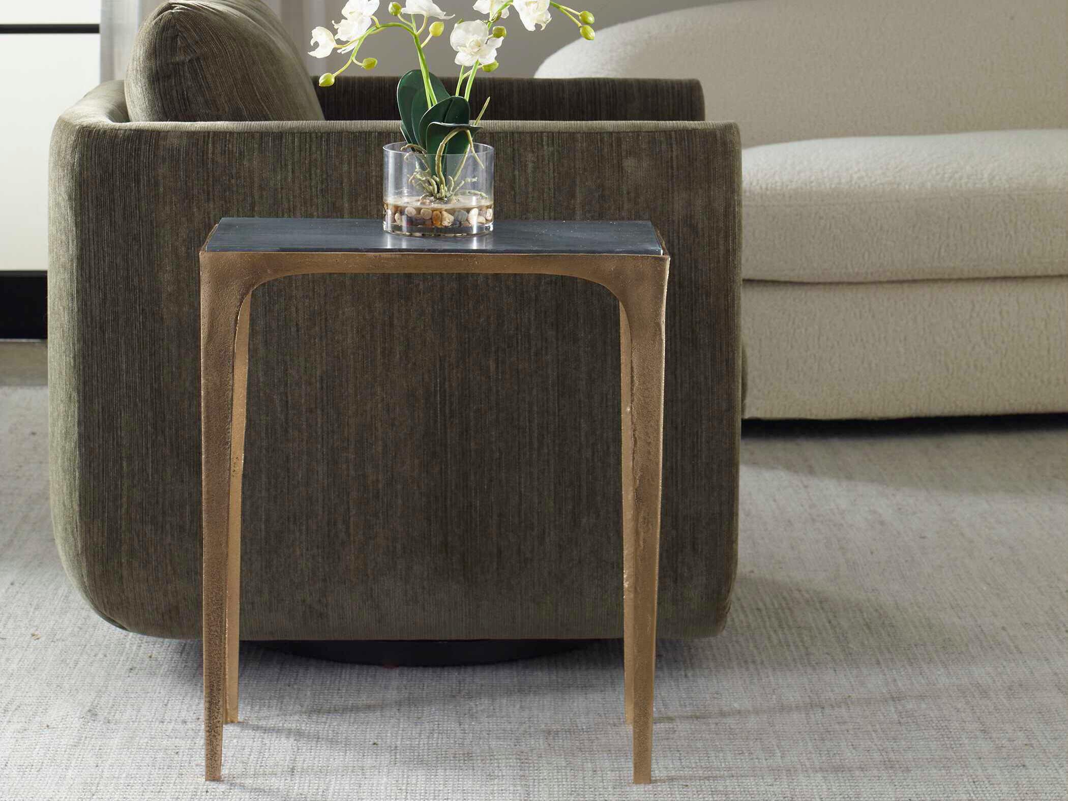 Luxecor Illumination Rectangular Marble Brass Antique Black End Table