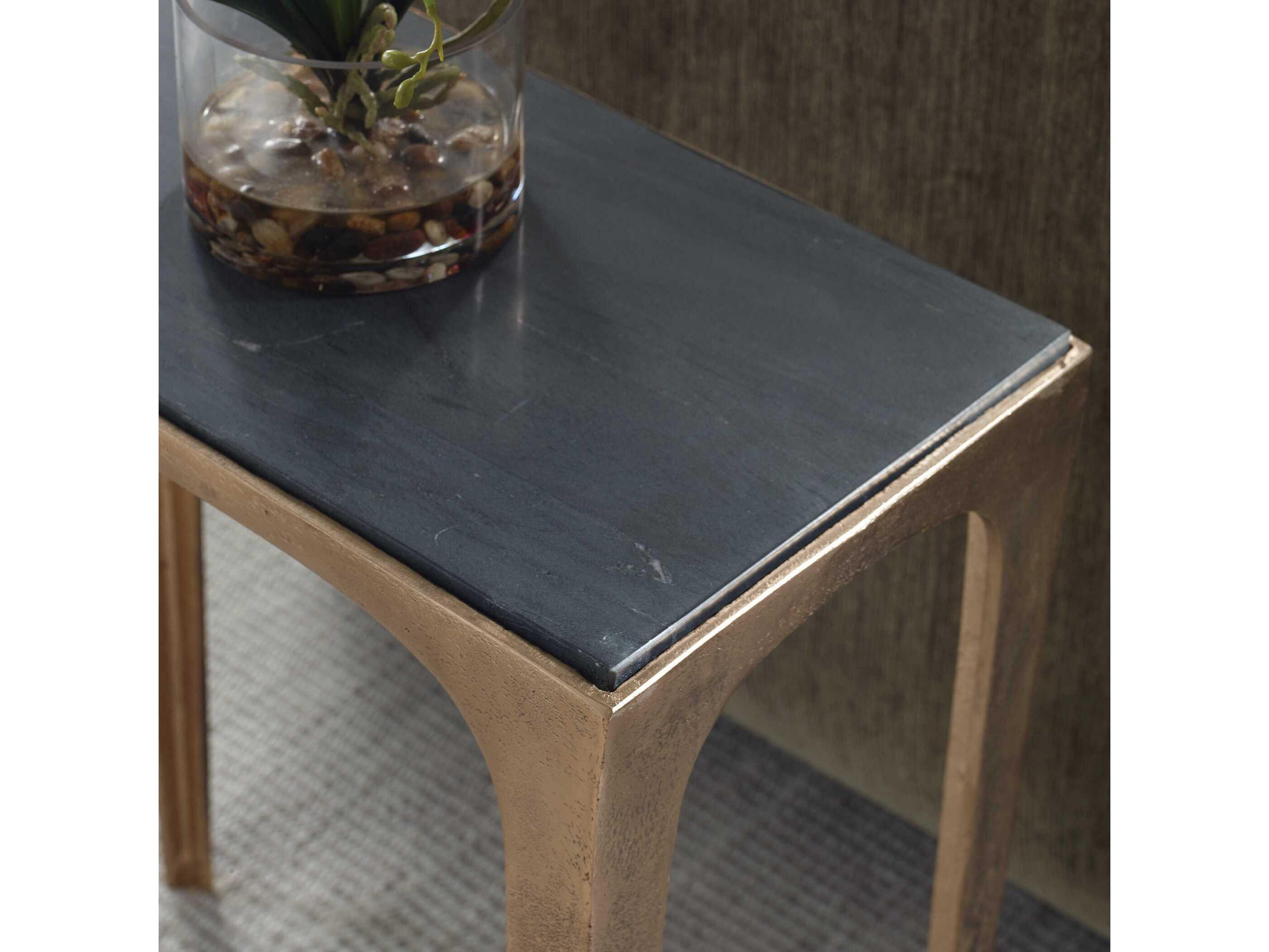 Luxecor Illumination Rectangular Marble Brass Antique Black End Table