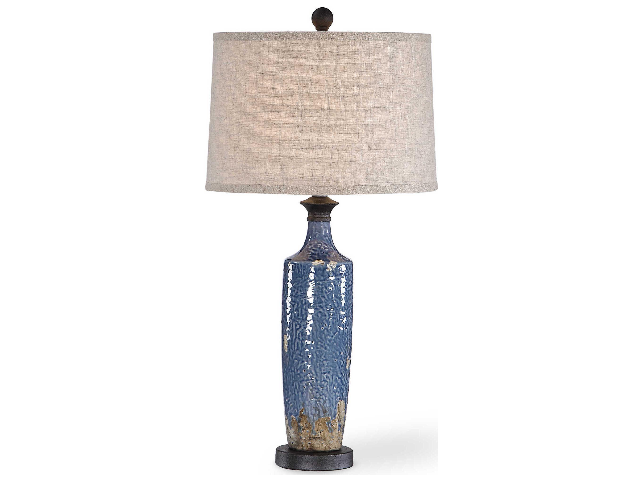 Luxecor Illumination Blue Bronze Round Hardback Self Trim T&b Buffet Lamp