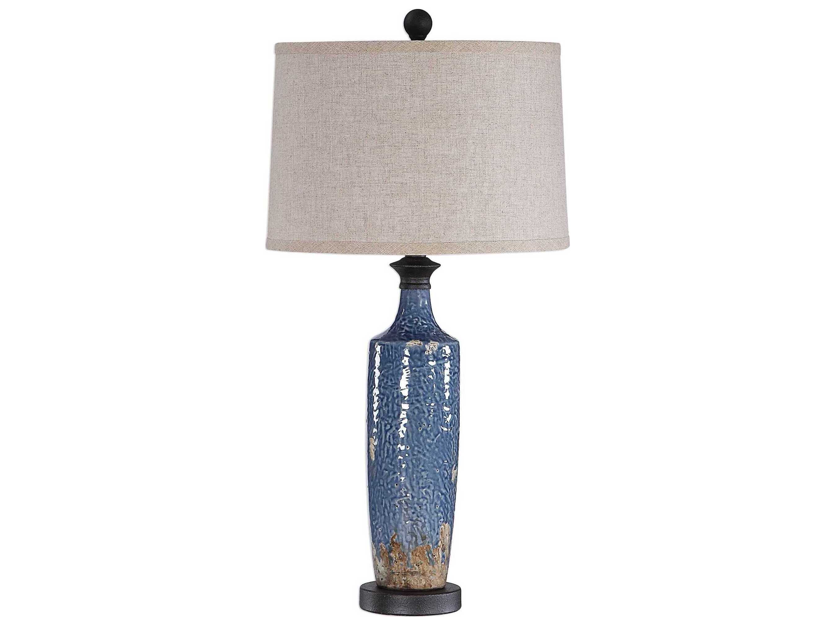 Luxecor Illumination Blue Bronze Round Hardback Self Trim T&b Buffet Lamp