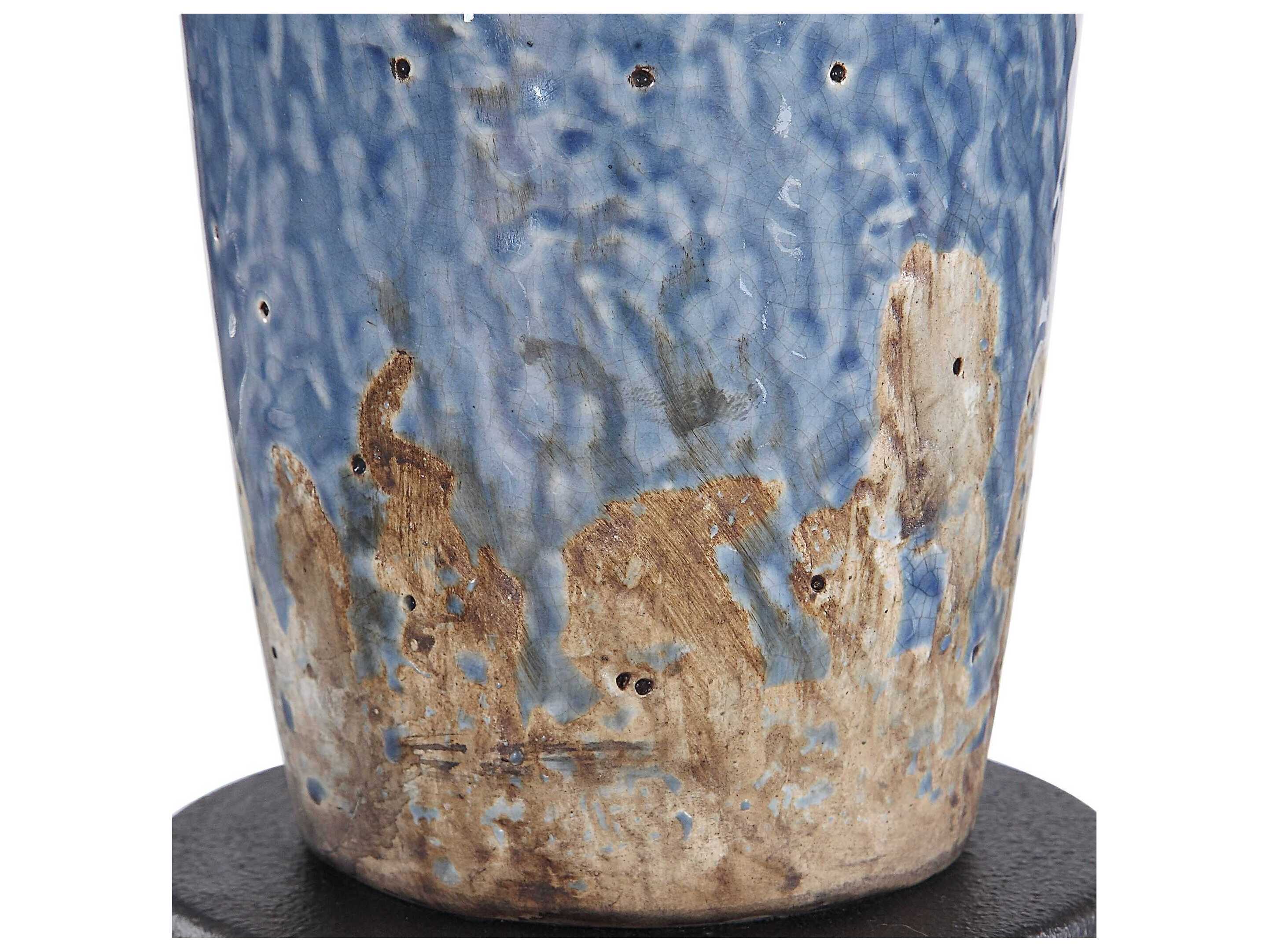 Luxecor Illumination Blue Bronze Round Hardback Self Trim T&b Buffet Lamp