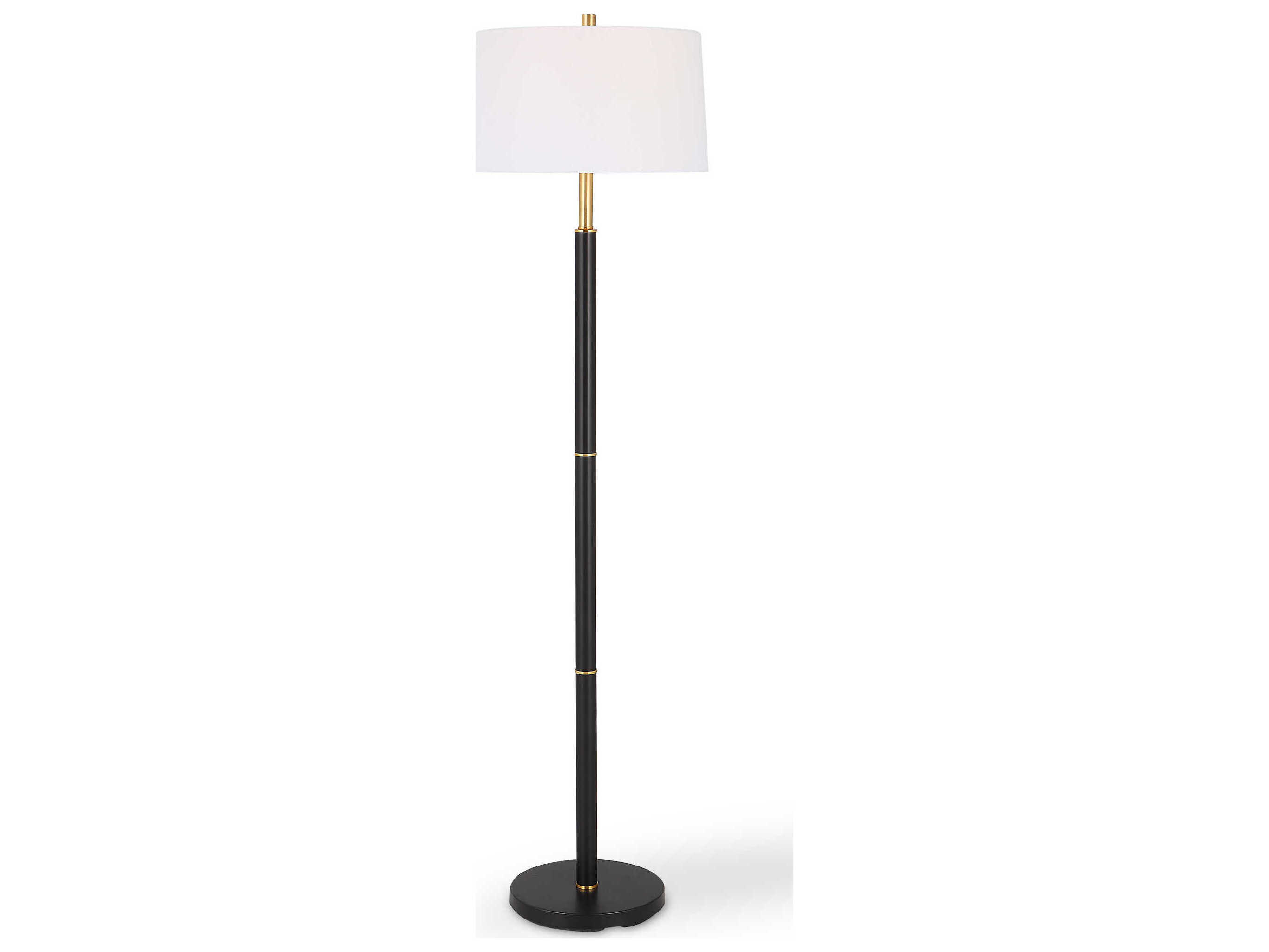 Luxecor Illumination Black Gold Round Hardback Shade Floor Lamp