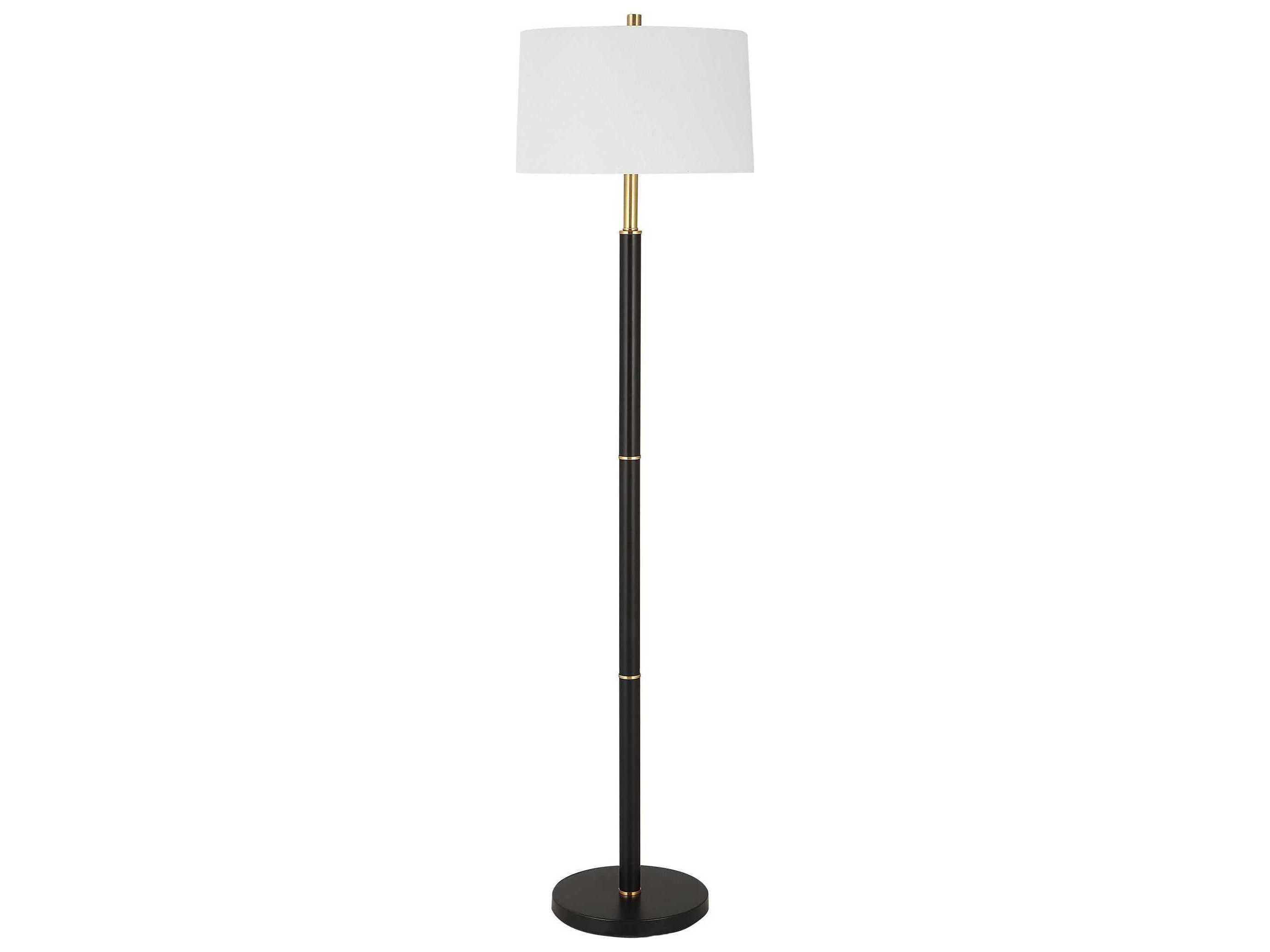 Luxecor Illumination Black Gold Round Hardback Shade Floor Lamp