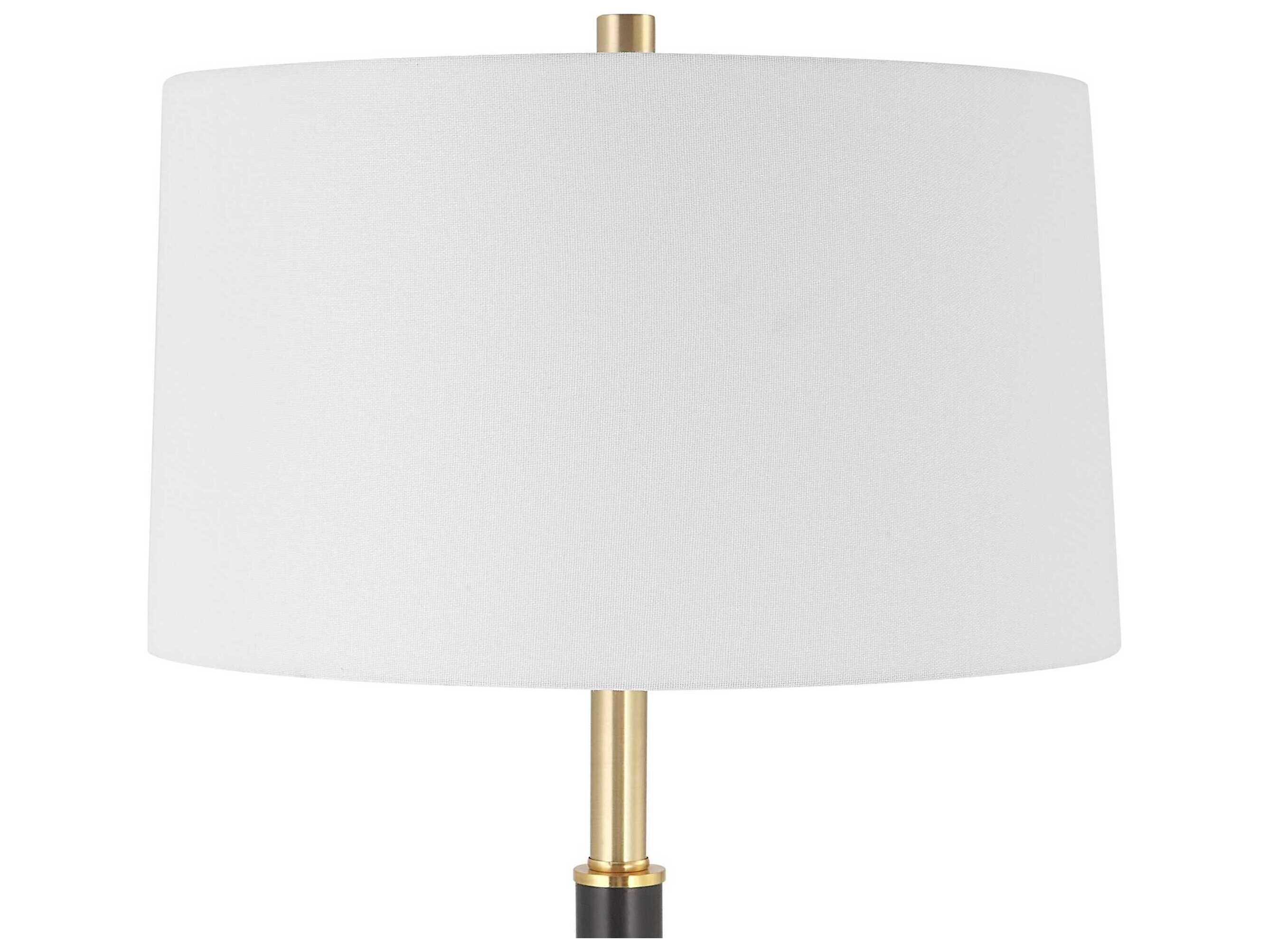 Luxecor Illumination Black Gold Round Hardback Shade Floor Lamp