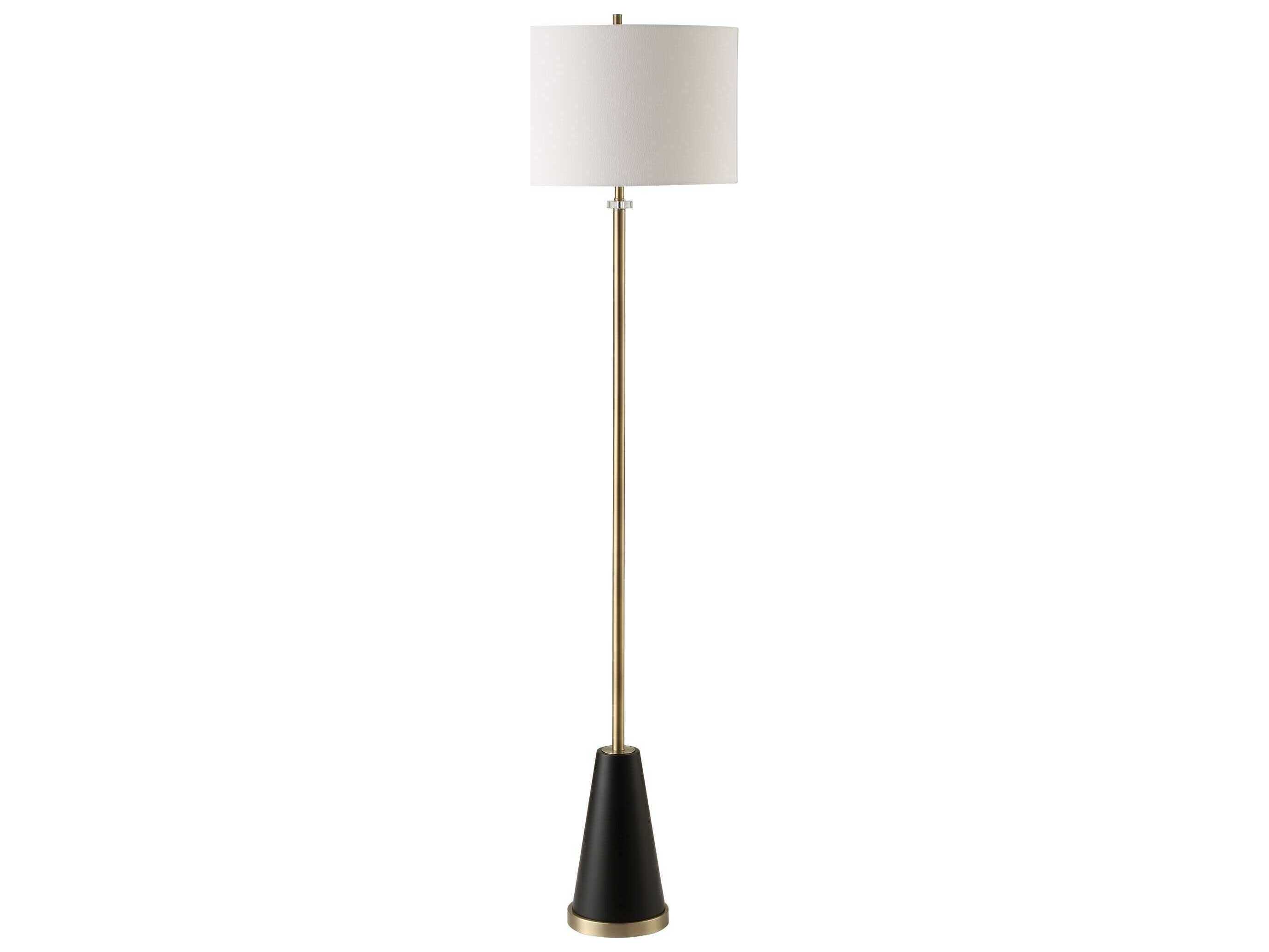 Luxecor Illumination Antique Brass Black Round Drum Hardback Shade Floor Lamp