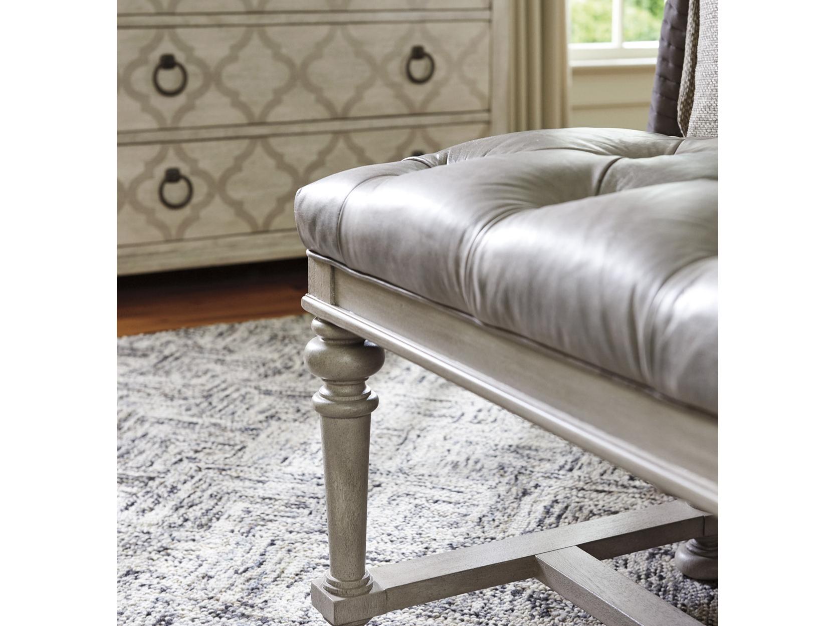 Lexington Oyster Bay Millstone Gray Leather Accent Bench