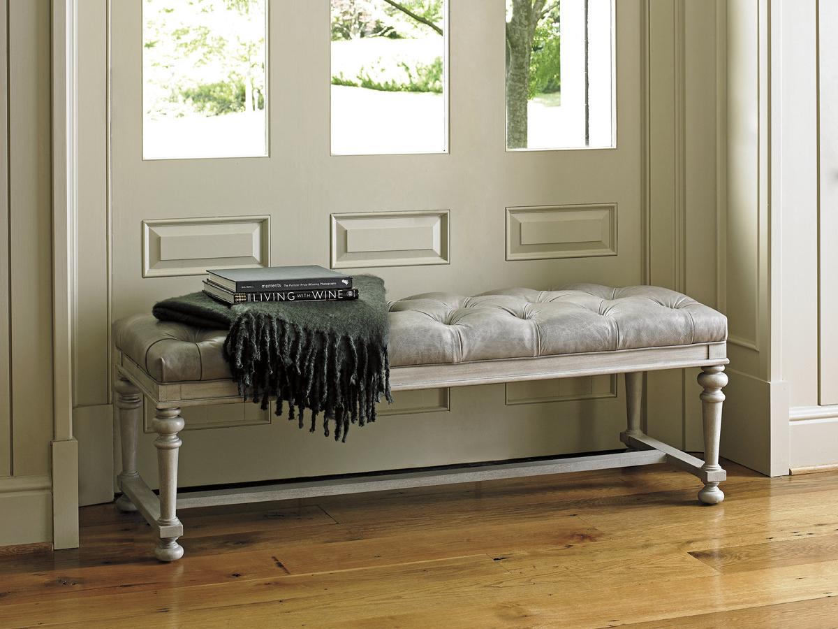 Lexington Oyster Bay Millstone Gray Leather Accent Bench