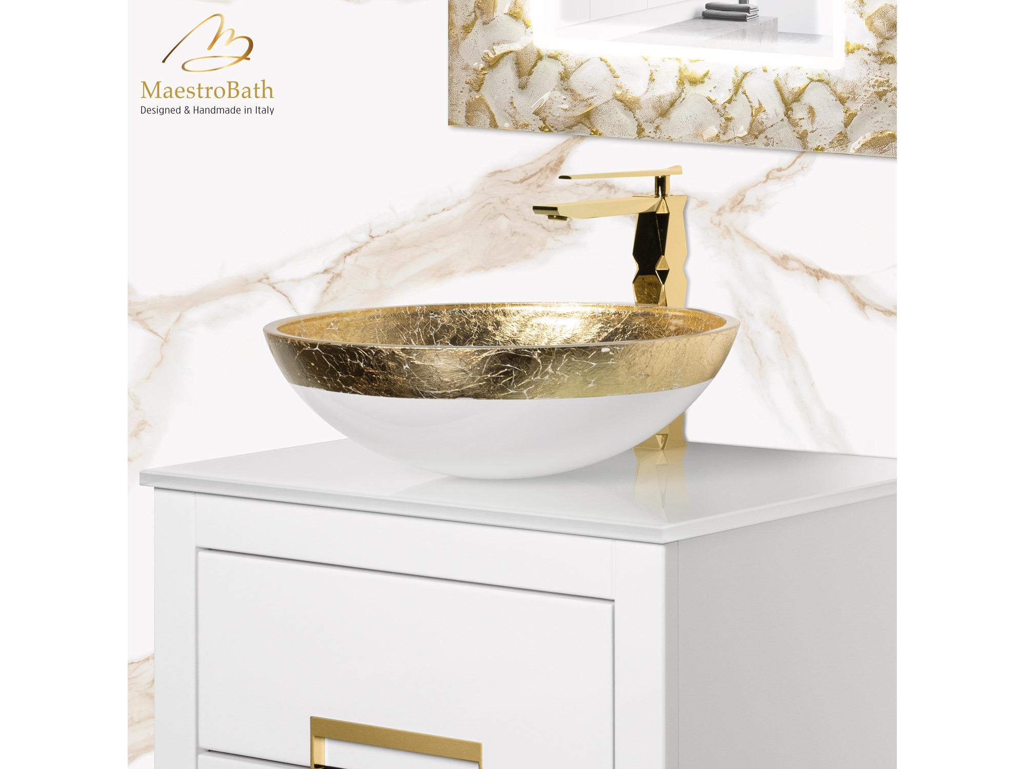 Maestro BathFiorenza Flare Teck44 Vessel Sink  White Gold