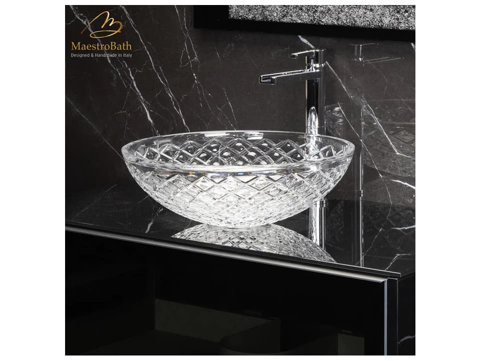 Maestro BathDiamante Crystal Drop Round Transparent Vessel Sink