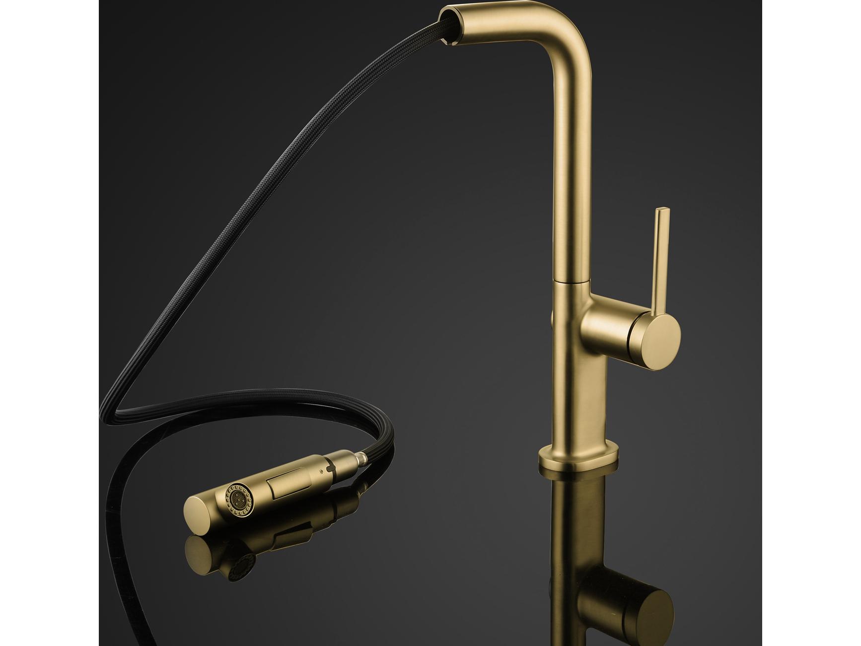 Maestro BathMeraviglia Modern Kitchen Faucet with 2 Jets  Brushed Gold