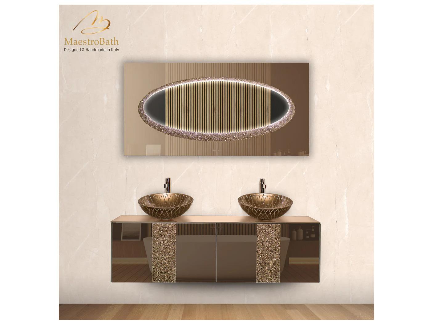 Maestro BathSfera Luxury Crystal Double Vanity Mirror 63" X 32"