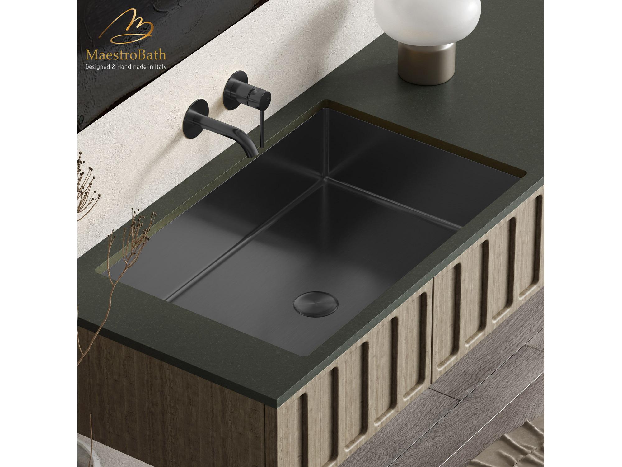 Maestro BathUnicorno Modern Rectangular Under-Mount Sink  Gun Metal