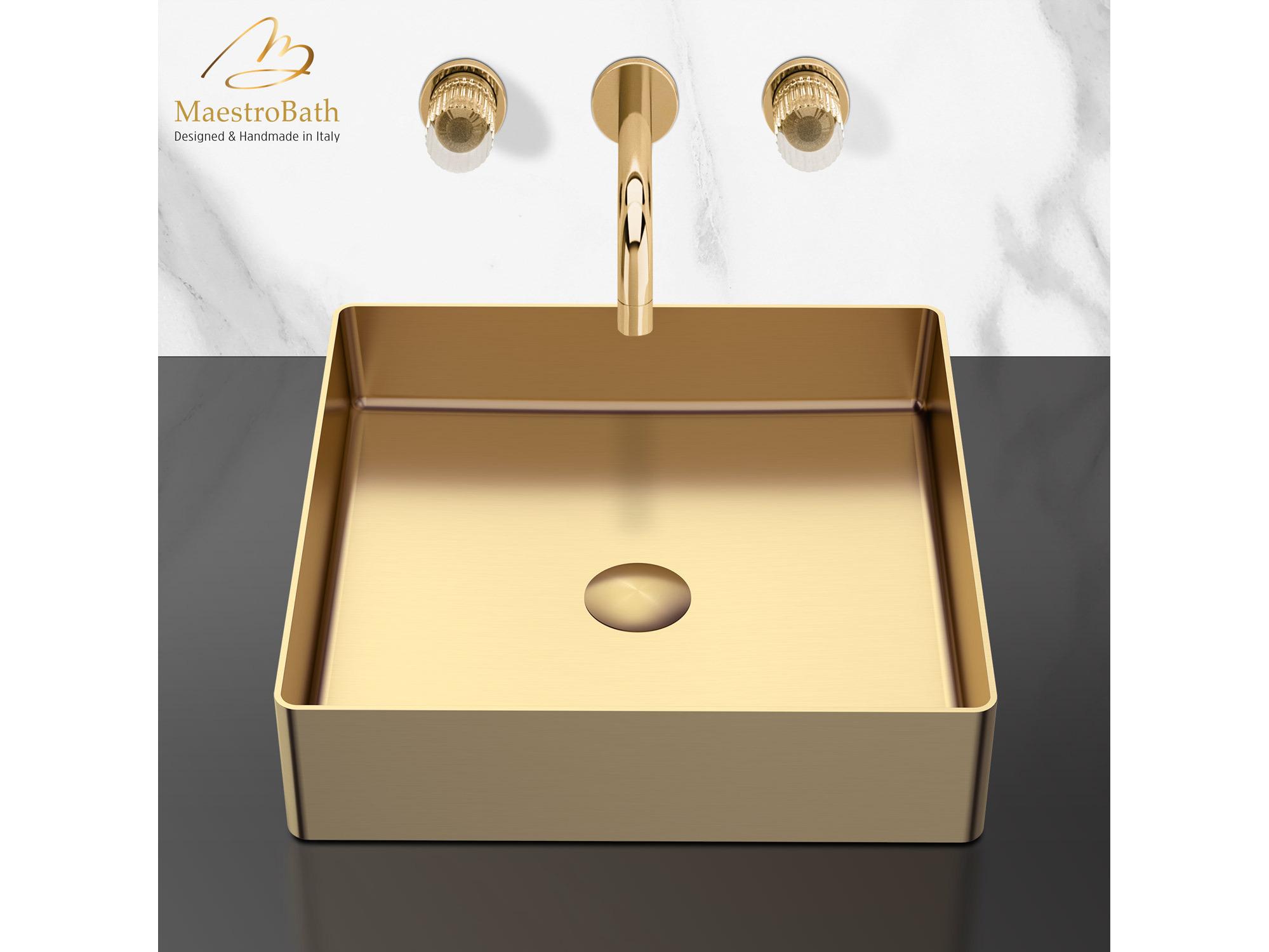 Maestro BathTesoria Modern Square Vessel Sink  Brushed Gold