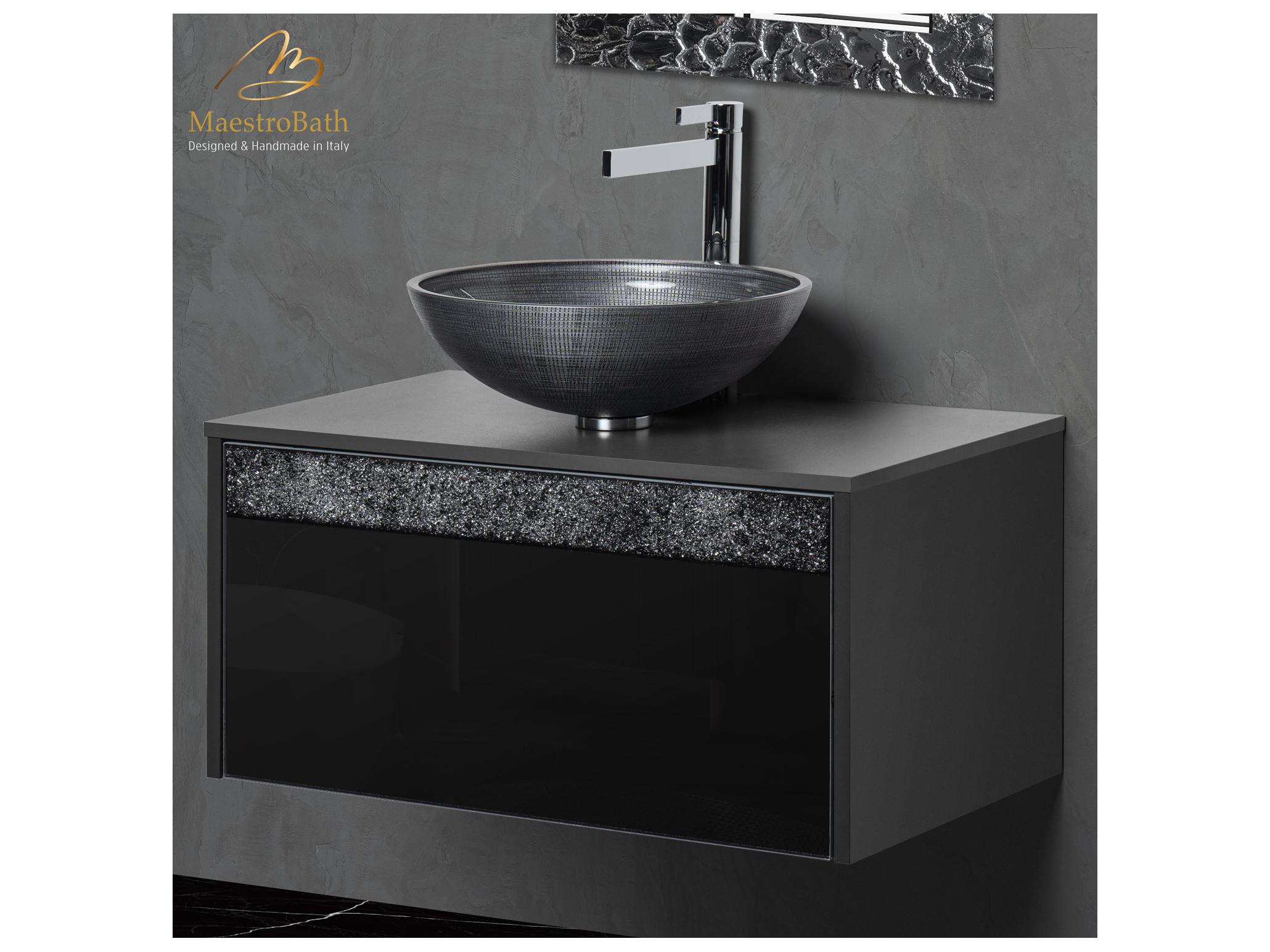 Maestro BathSerafina Modern Single Vanity 32"  Durable Wood And Murano Crystals  Black
