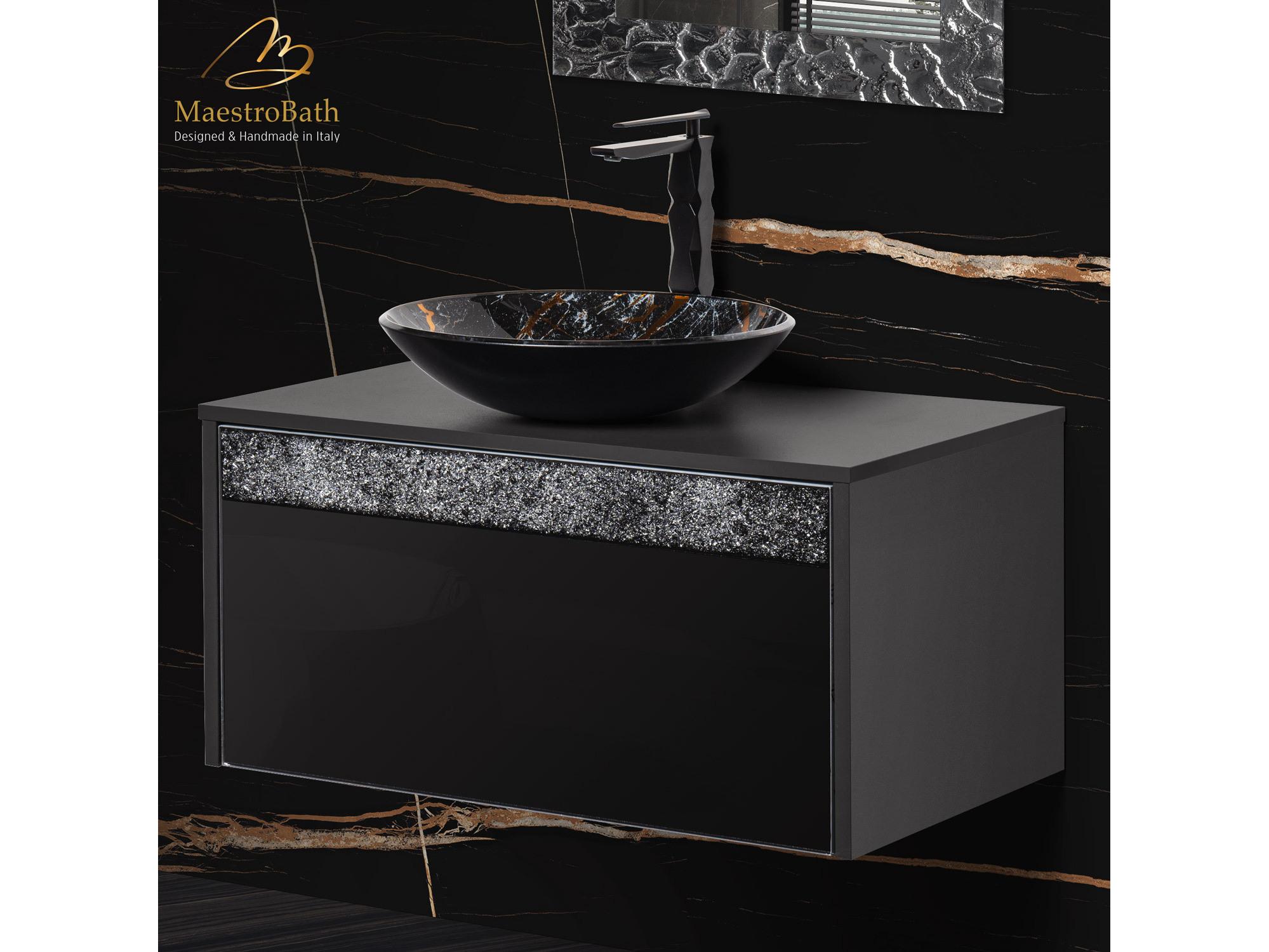 Maestro BathSerafina Modern Single Vanity 32"  Durable Wood And Murano Crystals  Black