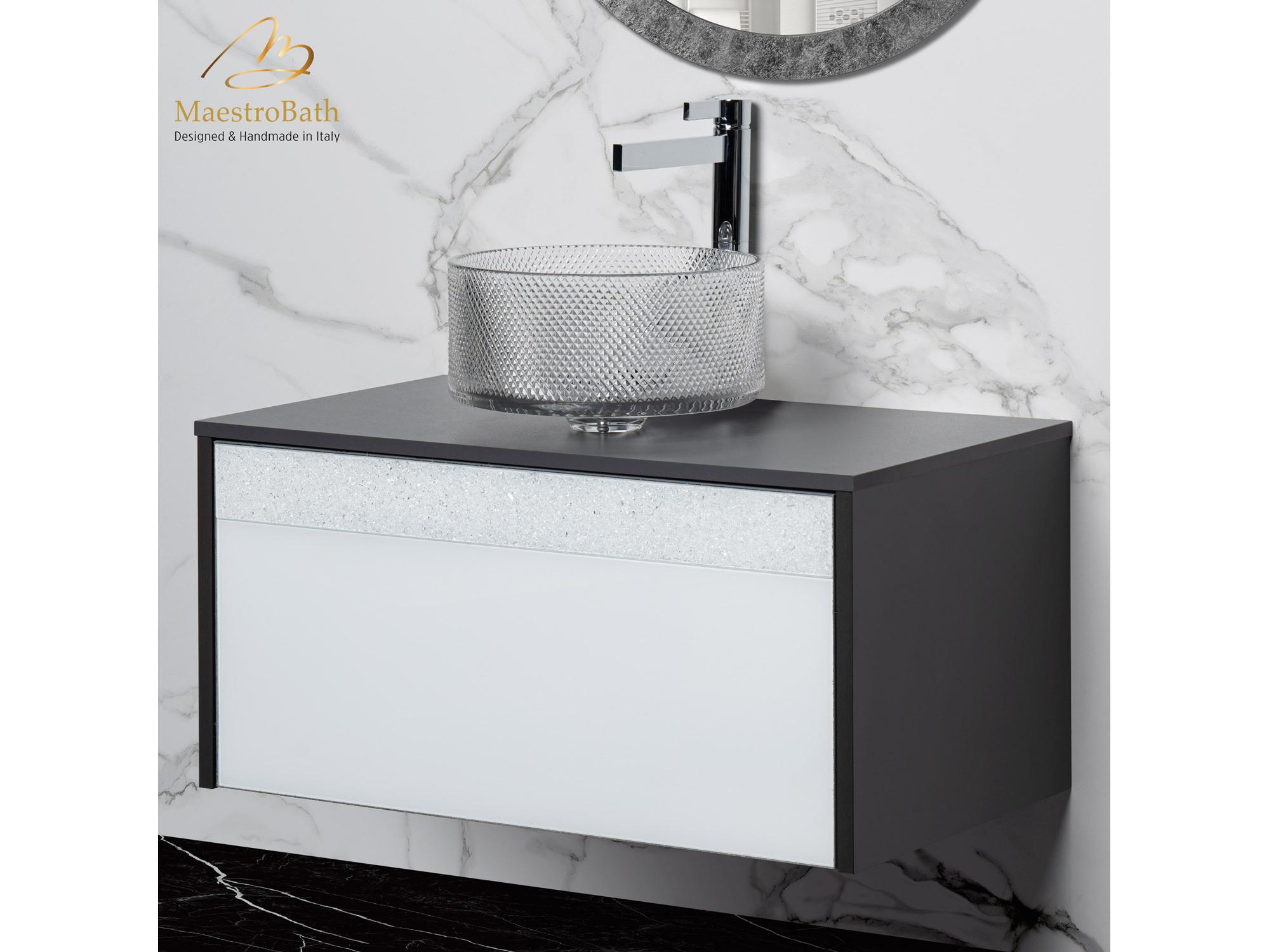 Maestro BathSerafina Modern Single Vanity 32"  Durable Wood And Murano Crystals  Gray